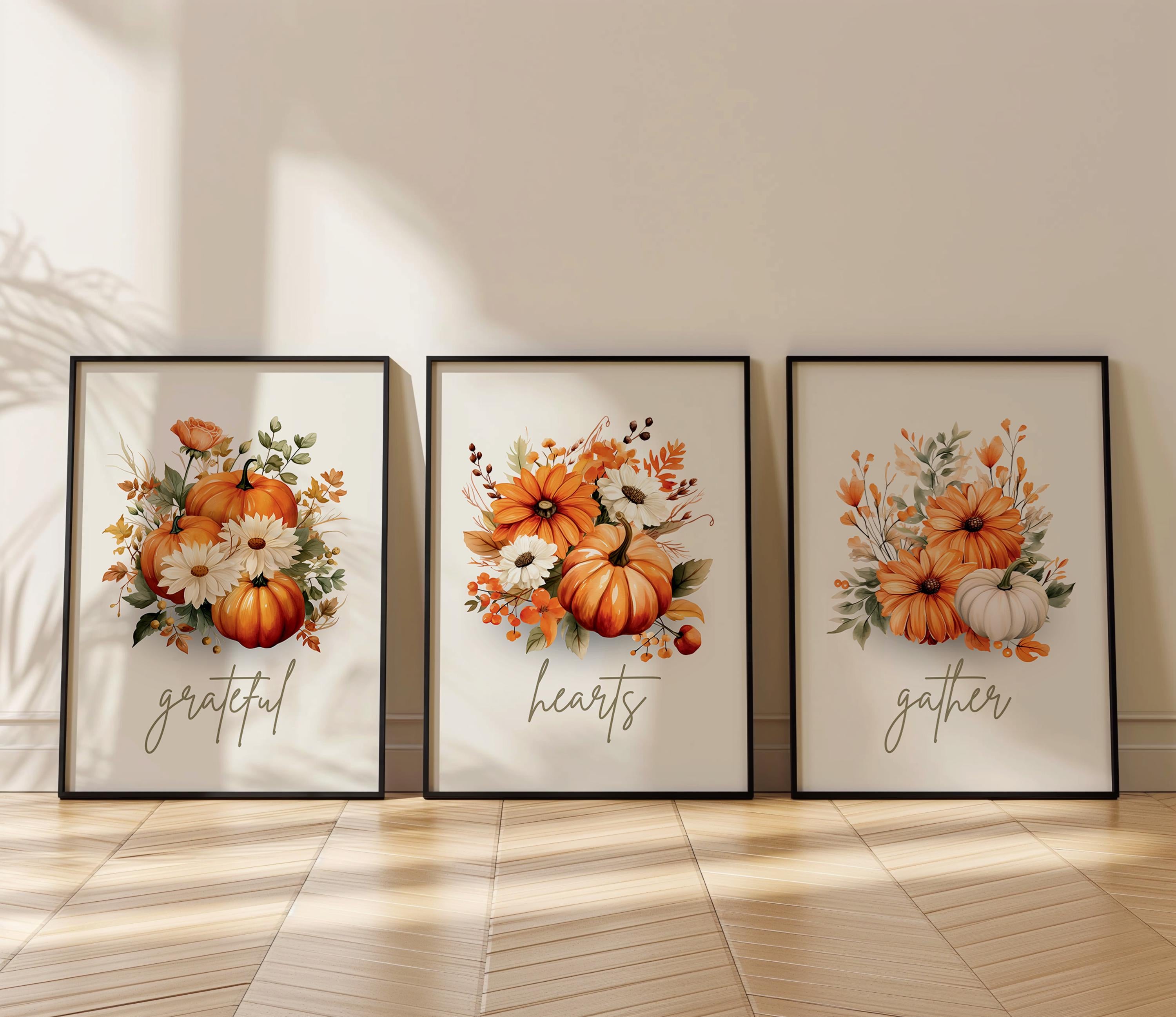 Thanksgiving Wall Art Set of 3 | Vintage Fall Prints | Autumn Harvest Decor | Cozy Seasonal Gallery Wall