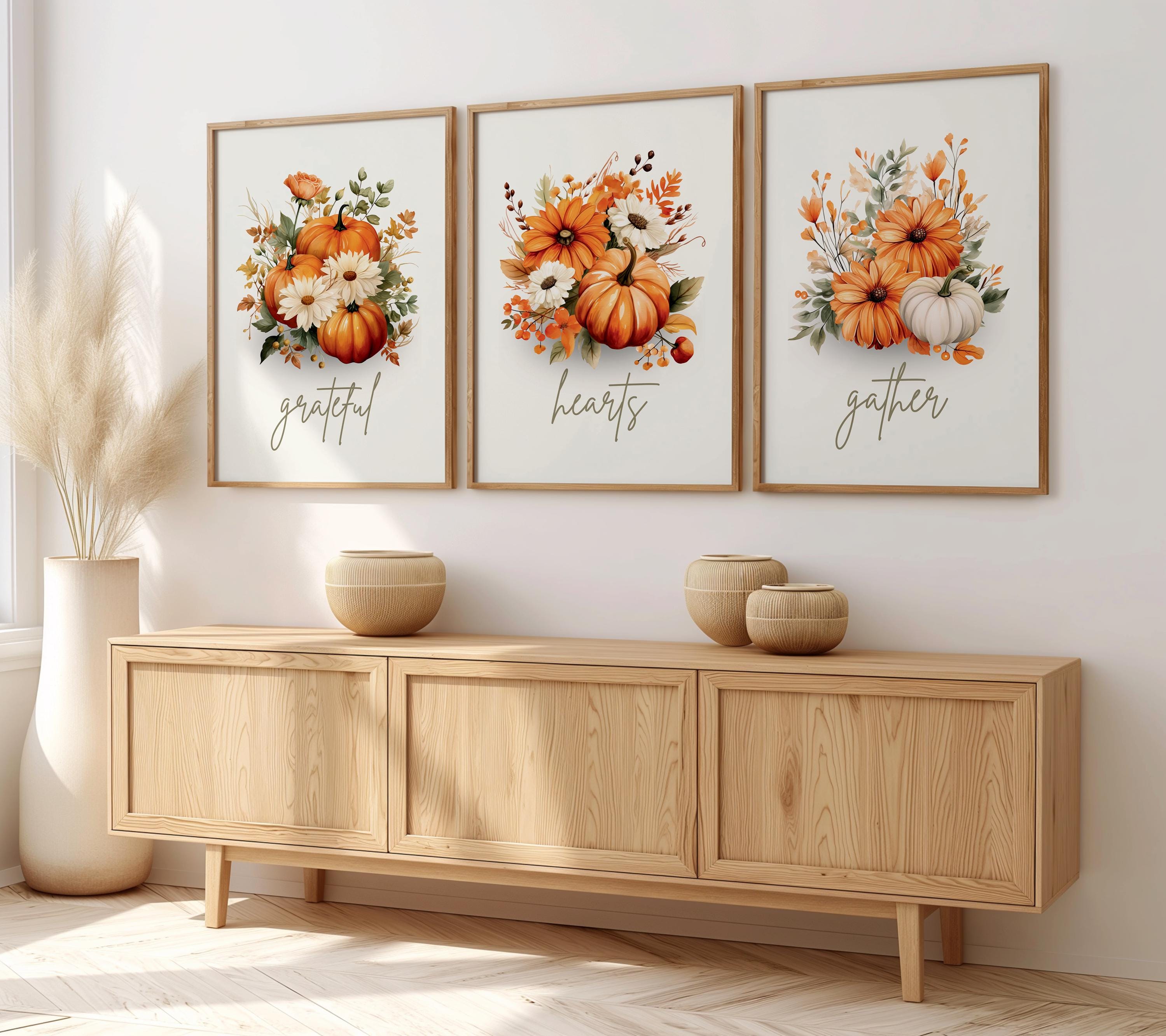 Thanksgiving Wall Art Set of 3 | Vintage Fall Prints | Autumn Harvest Decor | Cozy Seasonal Gallery Wall