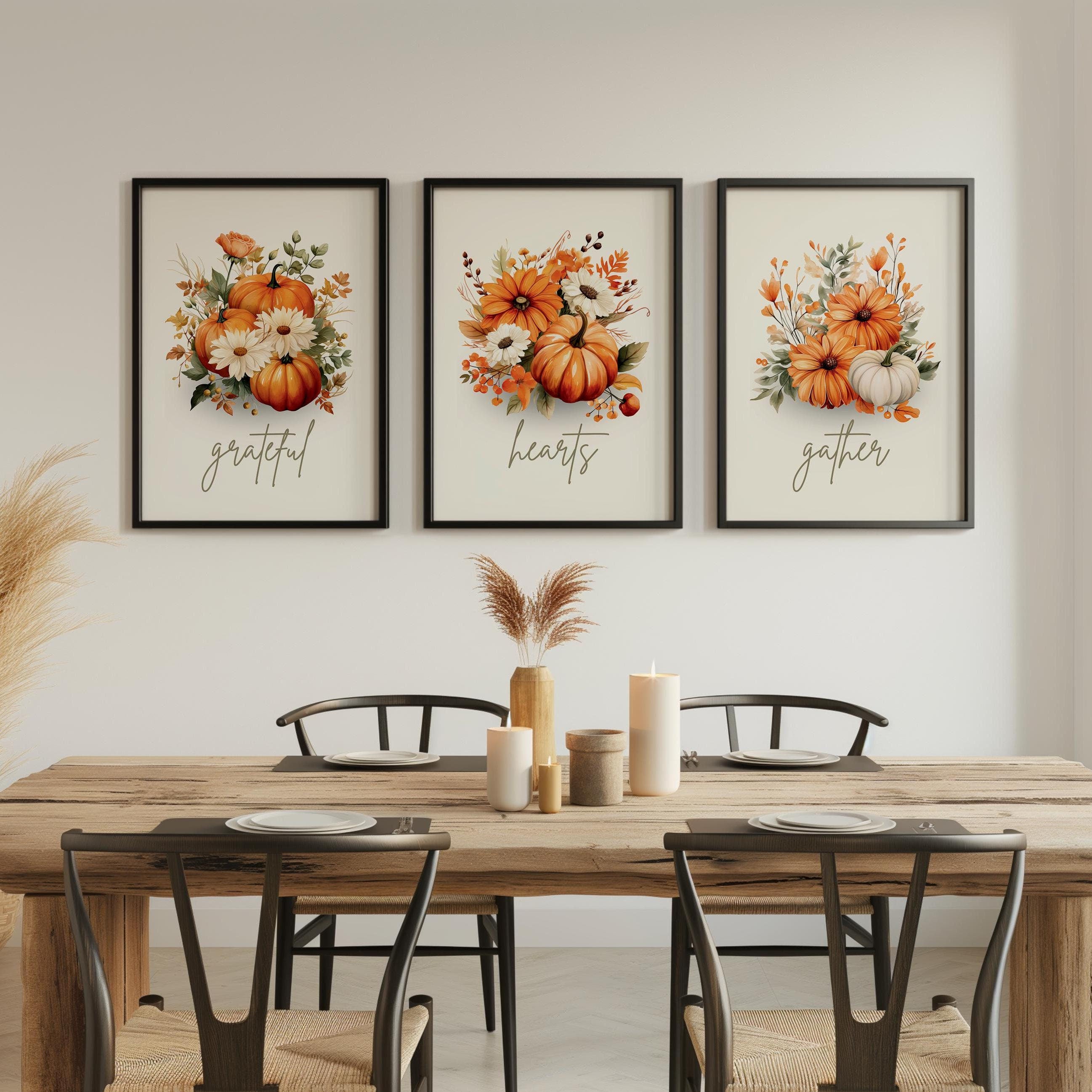 Thanksgiving Wall Art Set of 3 | Vintage Fall Prints | Autumn Harvest Decor | Cozy Seasonal Gallery Wall