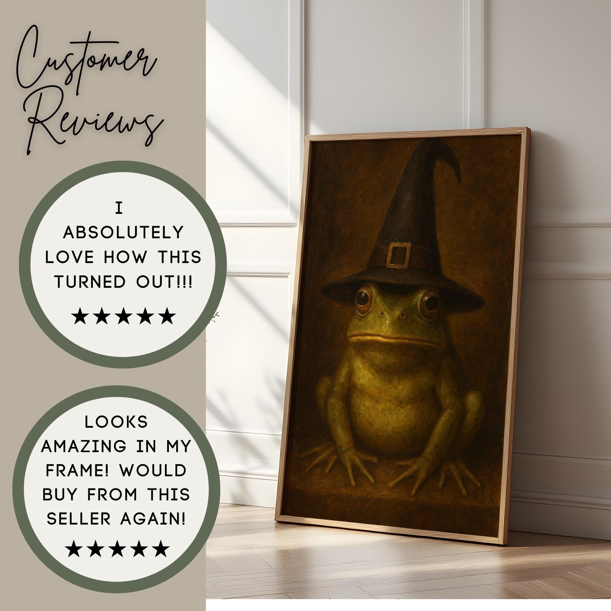 Moody Halloween Painting | Frog in Witch Hat Print | Vintage Victorian Toad Witchy Art | Dark Moody Decor | Dark Academia Frog Art