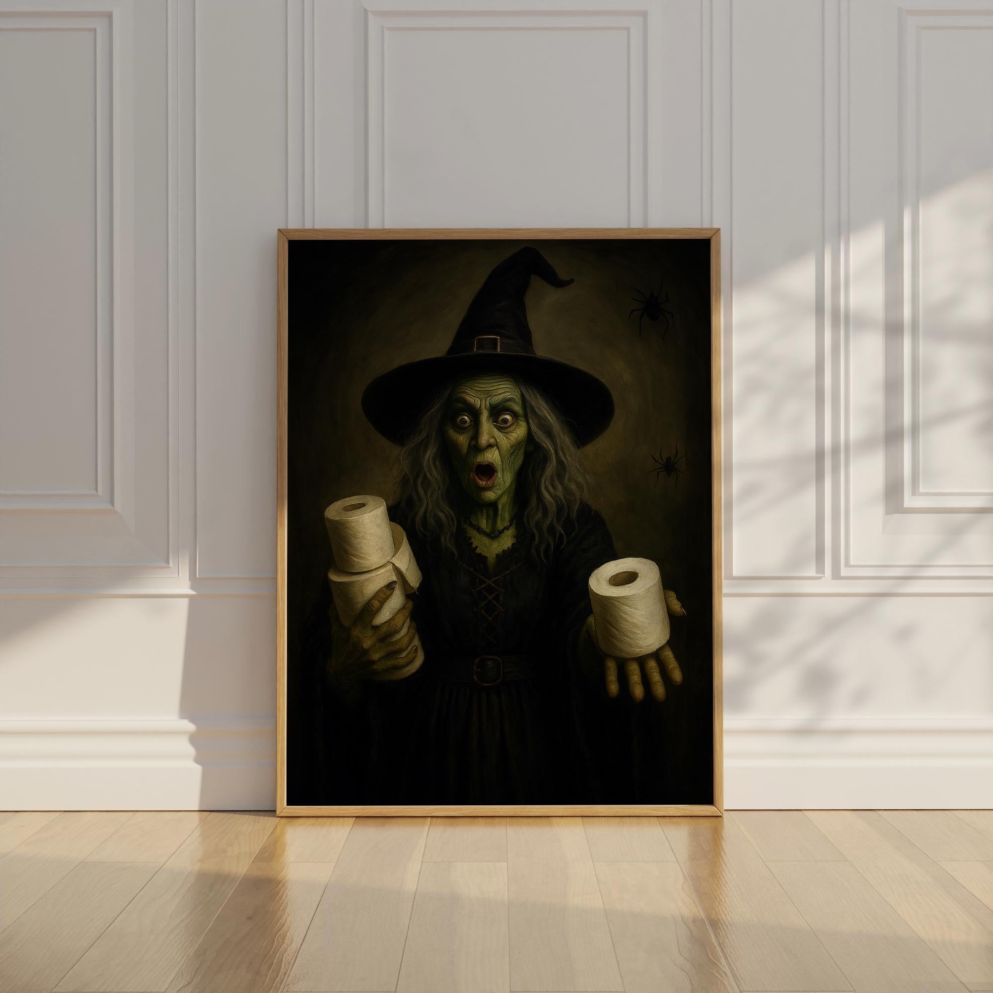 Bathroom Witch Print | Halloween Humor Wall Print for Powder Room | Halloween Bathroom Art | Wicked Witch Toilet Paper Roll Wall Art