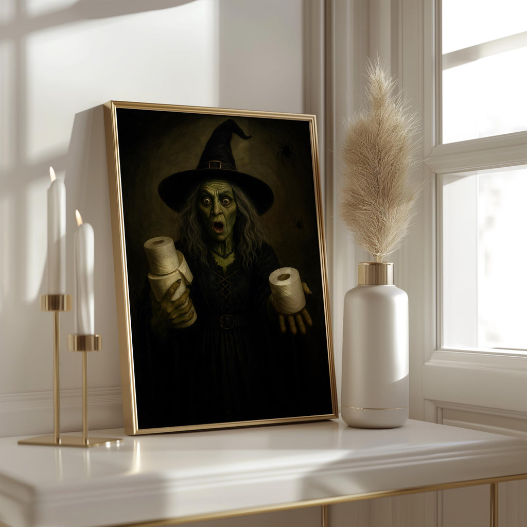 Bathroom Witch Print | Halloween Humor Wall Print for Powder Room | Halloween Bathroom Art | Wicked Witch Toilet Paper Roll Wall Art