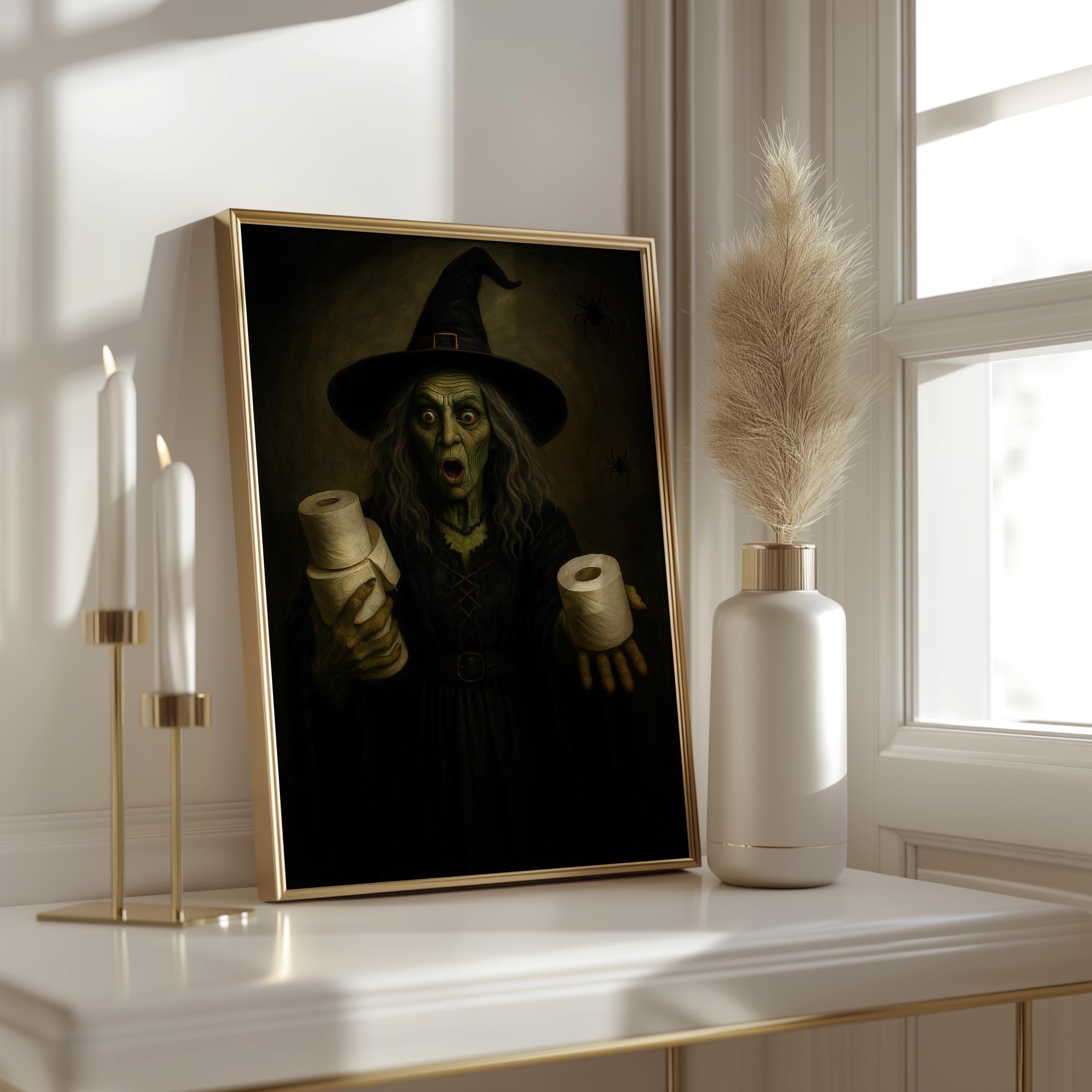 Bathroom Witch Print | Halloween Humor Wall Print for Powder Room | Halloween Bathroom Art | Wicked Witch Toilet Paper Roll Wall Art