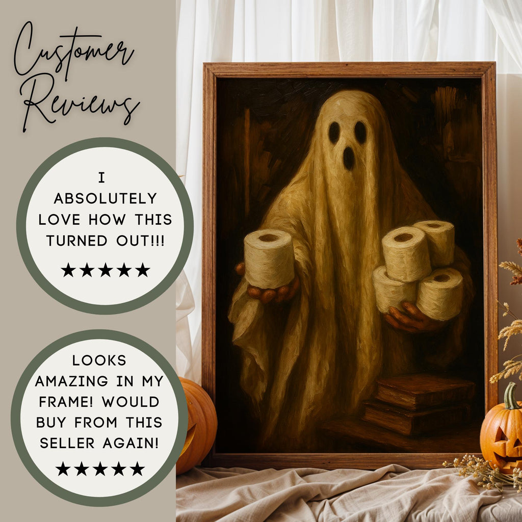 Bathroom Ghost Print | Halloween Humor Wall Print for Powder Room | Halloween Bathroom Art | Spooky Ghost Toilet Paper Roll Wall Art