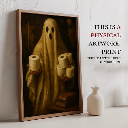 Bathroom Ghost Print | Halloween Humor Wall Print for Powder Room | Halloween Bathroom Art | Spooky Ghost Toilet Paper Roll Wall Art