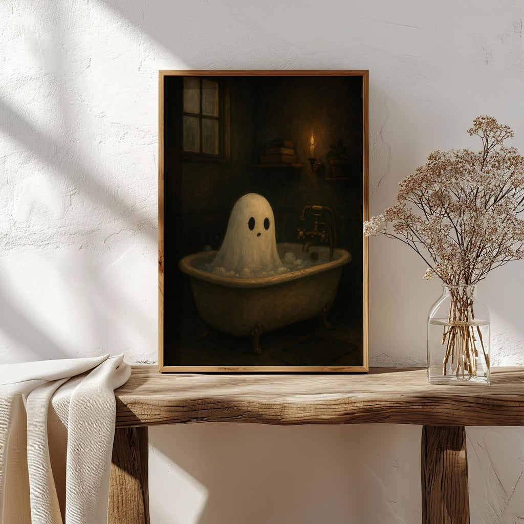 Halloween Ghost Print | Ghost in Bathtub Wall Decor | Haunted Aesthetic | Moody Halloween Bathroom Art | Moody Bathing Ghost