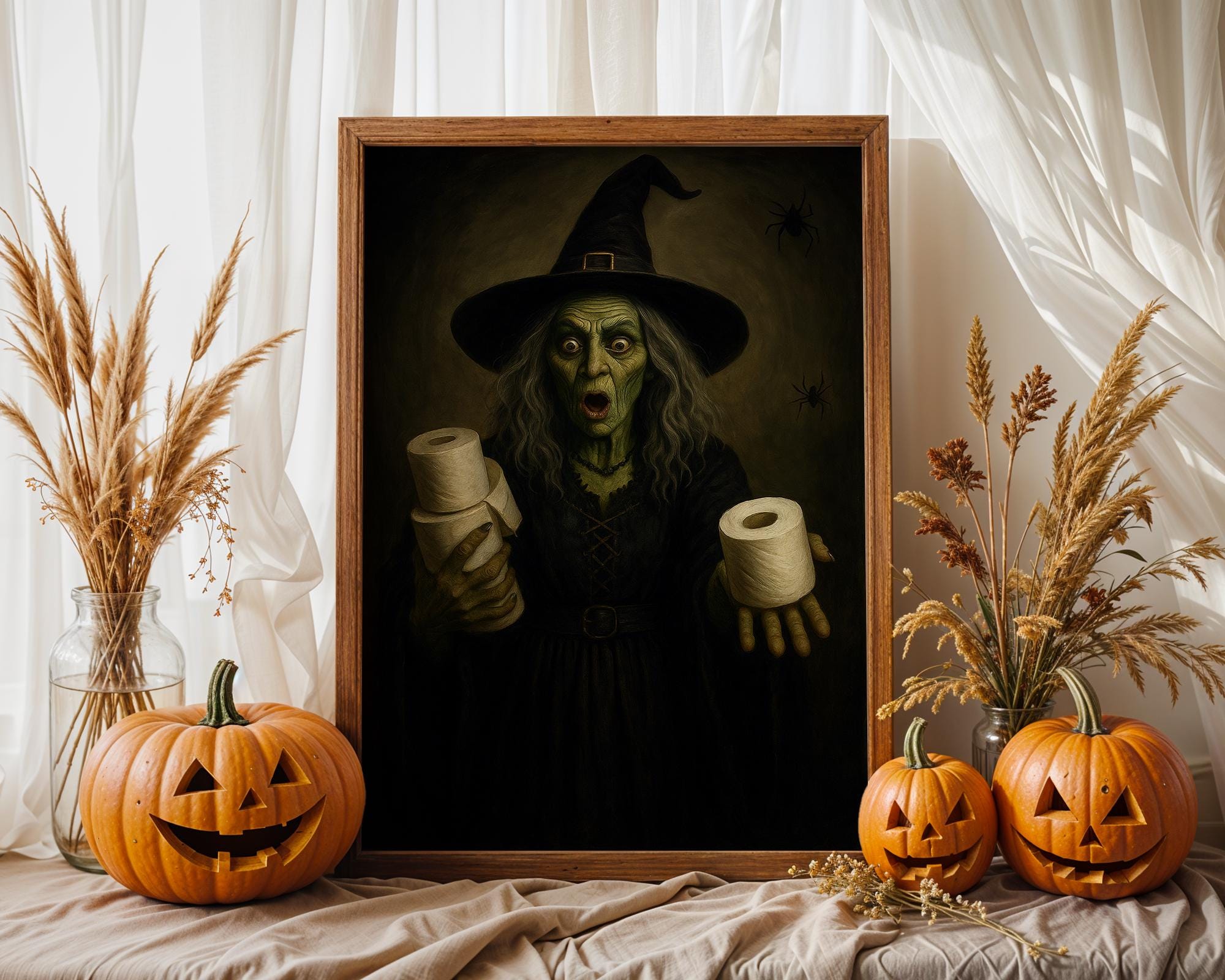 Bathroom Witch Print | Halloween Humor Wall Print for Powder Room | Halloween Bathroom Art | Wicked Witch Toilet Paper Roll Wall Art