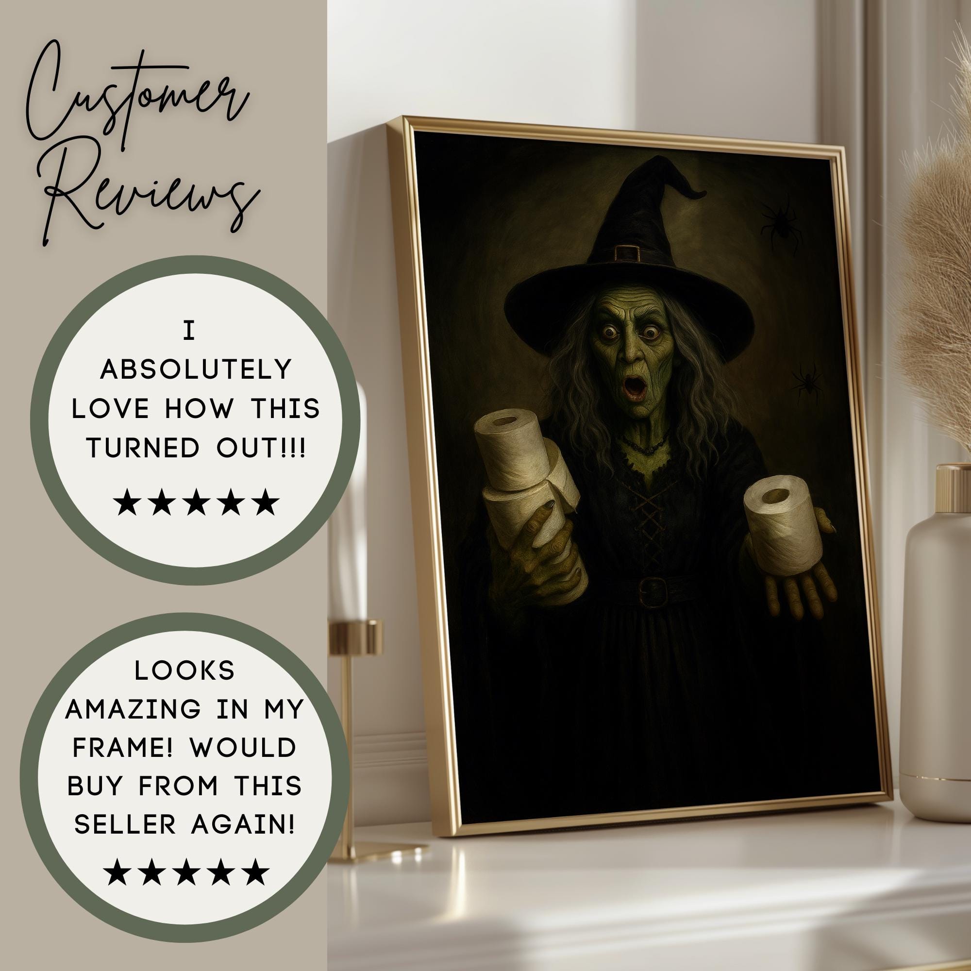 Bathroom Witch Print | Halloween Humor Wall Print for Powder Room | Halloween Bathroom Art | Wicked Witch Toilet Paper Roll Wall Art