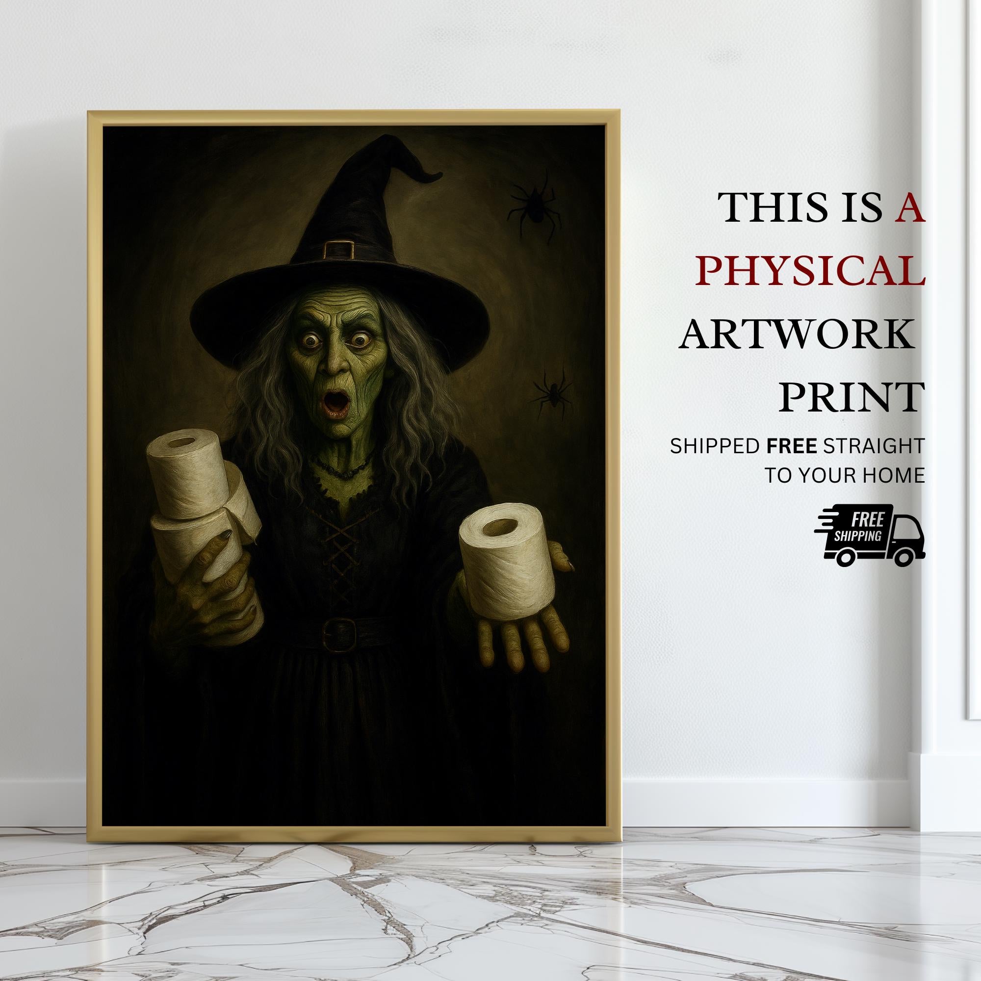 Bathroom Witch Print | Halloween Humor Wall Print for Powder Room | Halloween Bathroom Art | Wicked Witch Toilet Paper Roll Wall Art