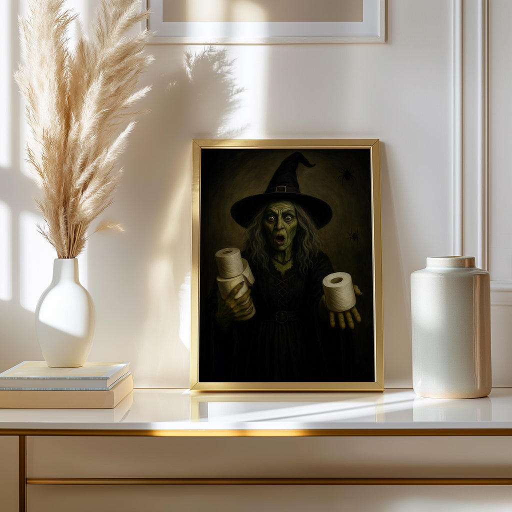 Bathroom Witch Print | Halloween Humor Wall Print for Powder Room | Halloween Bathroom Art | Wicked Witch Toilet Paper Roll Wall Art