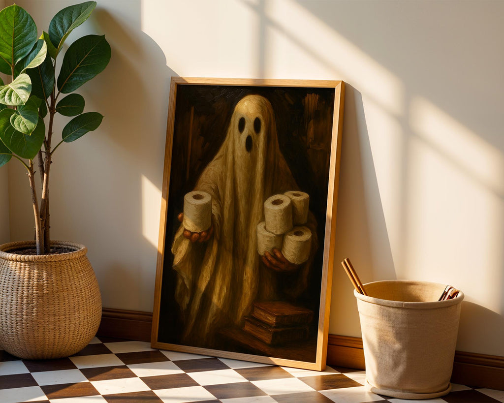 Bathroom Ghost Print | Halloween Humor Wall Print for Powder Room | Halloween Bathroom Art | Spooky Ghost Toilet Paper Roll Wall Art
