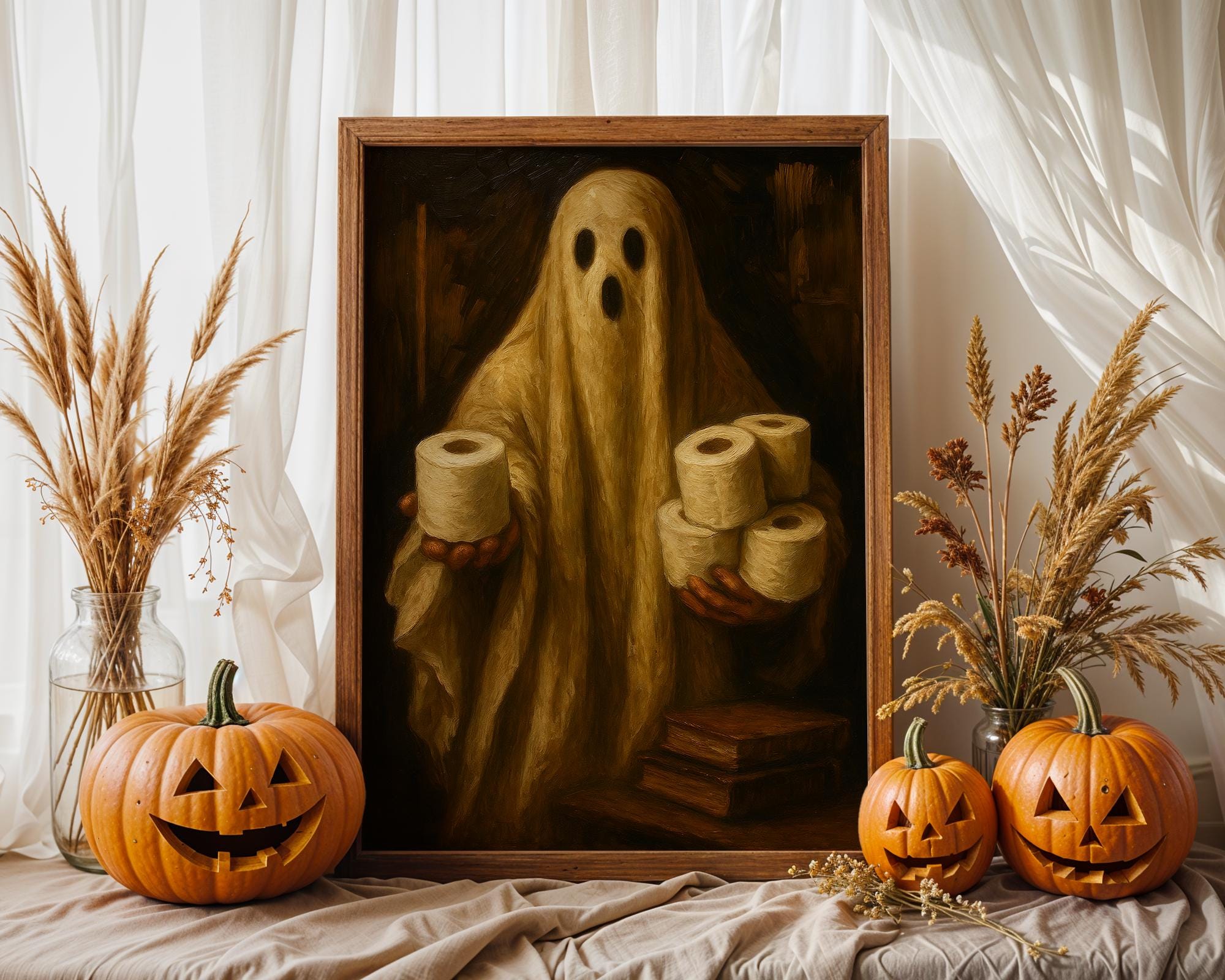 Bathroom Ghost Print | Halloween Humor Wall Print for Powder Room | Halloween Bathroom Art | Spooky Ghost Toilet Paper Roll Wall Art