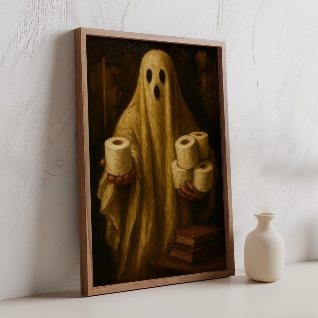 Bathroom Ghost Print | Halloween Humor Wall Print for Powder Room | Halloween Bathroom Art | Spooky Ghost Toilet Paper Roll Wall Art