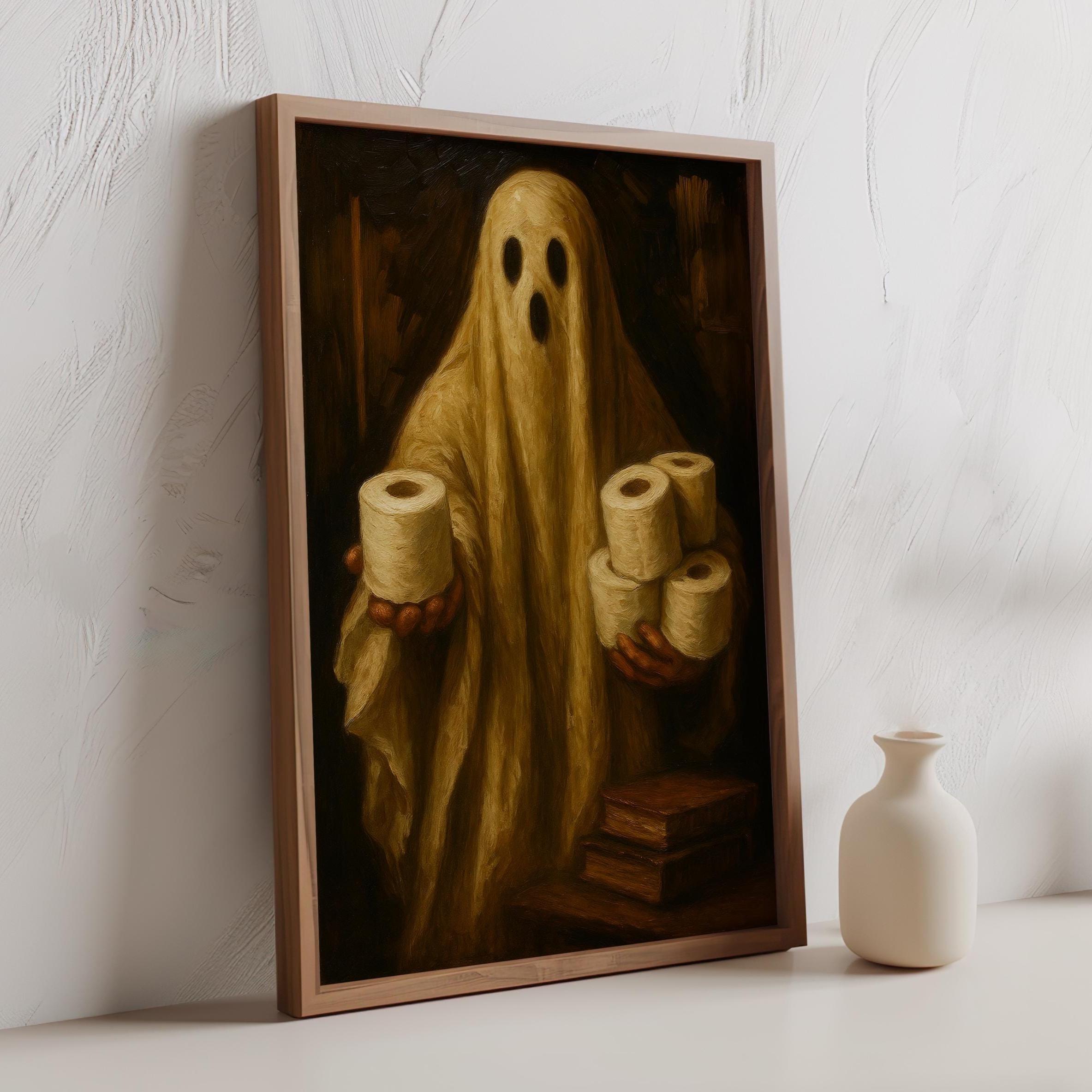 Bathroom Ghost Print | Halloween Humor Wall Print for Powder Room | Halloween Bathroom Art | Spooky Ghost Toilet Paper Roll Wall Art