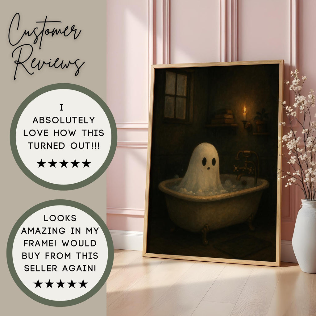 Halloween Ghost Print | Ghost in Bathtub Wall Decor | Haunted Aesthetic | Moody Halloween Bathroom Art | Moody Bathing Ghost