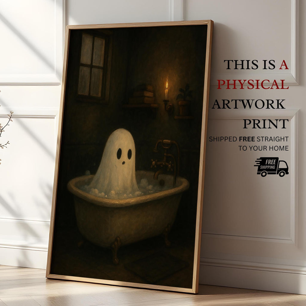Halloween Ghost Print | Ghost in Bathtub Wall Decor | Haunted Aesthetic | Moody Halloween Bathroom Art | Moody Bathing Ghost