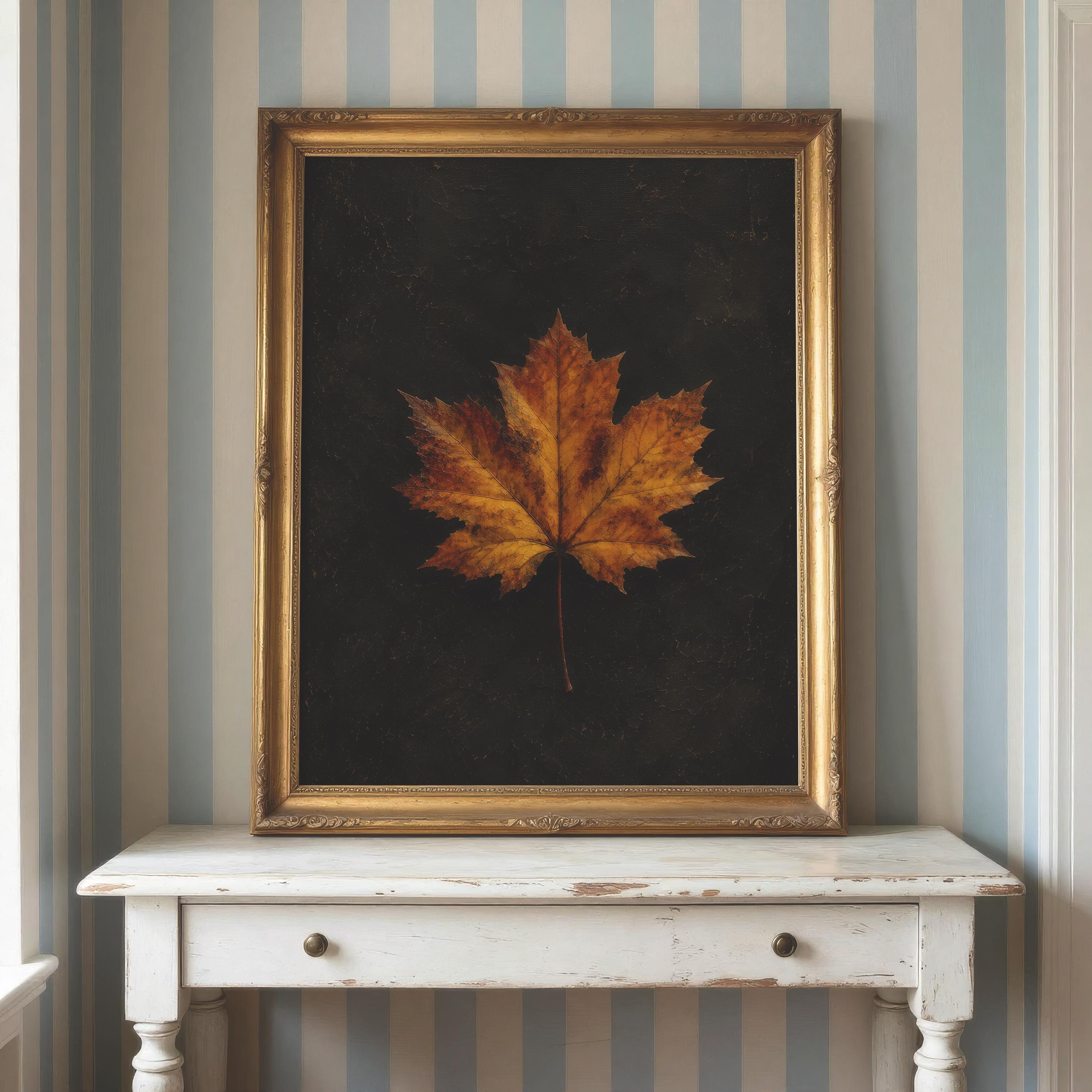 Vintage Maple Leaf Print | Autumn Botanical Wall Art | Antique Nature Painting | Rustic Fall Decor | Farmhouse Fall Leaf Wall Print