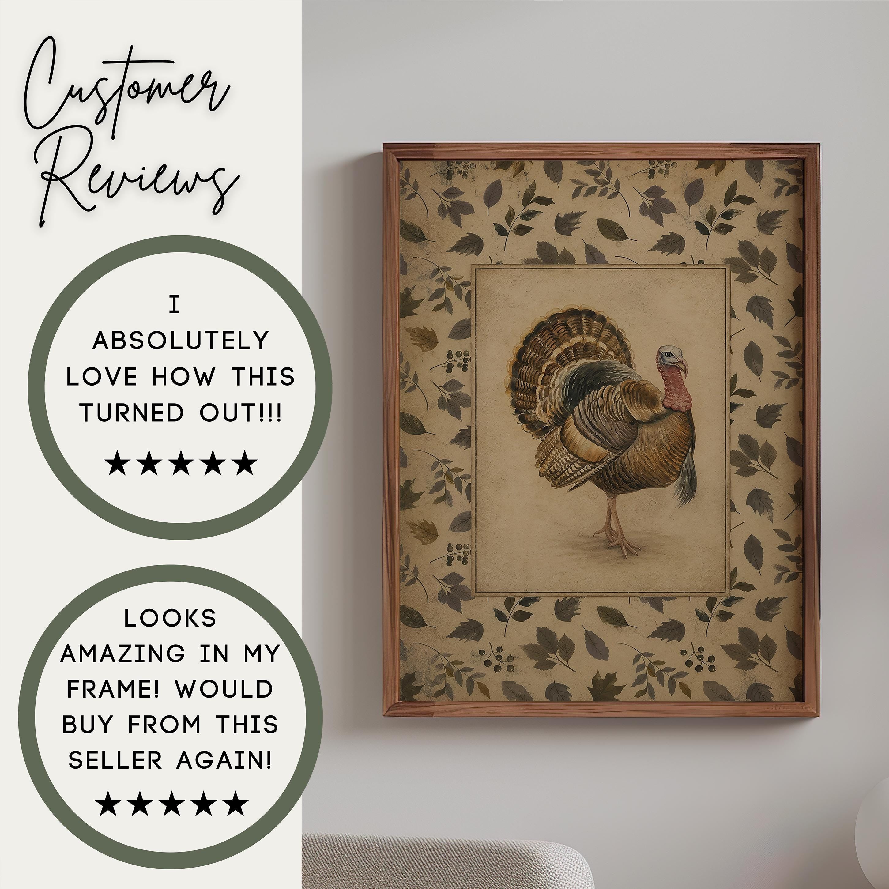 Vintage Turkey Wall Art | Farmhouse Thanksgiving Print | Cottagecore Turkey Decor | Antique Autumn Illustration | Rustic Fall Artwork