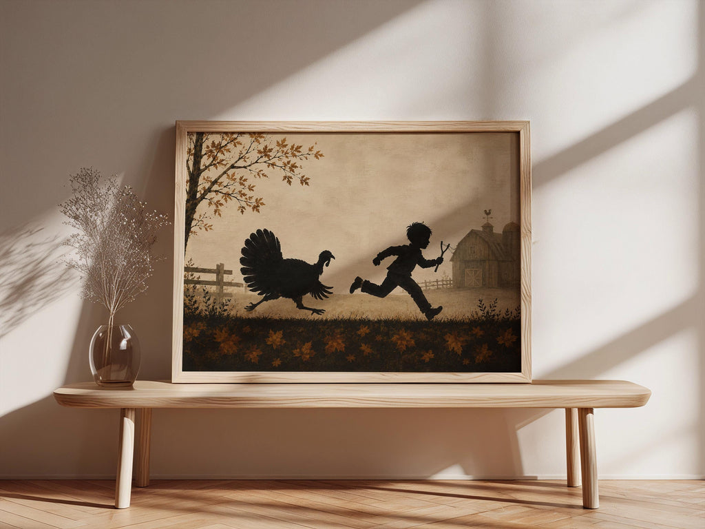 Funny Turkey Wall Art | Thanksgiving Kids Print | Whimsical Autumn Decor | Playful Harvest Season Artwork