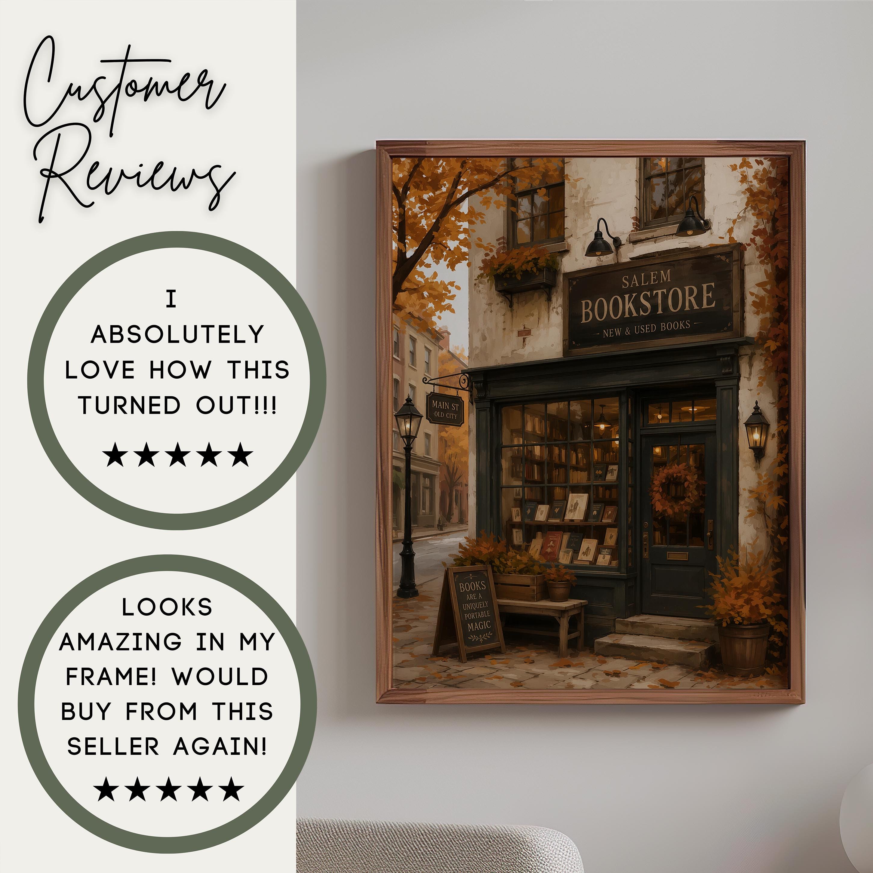 Bookstore Wall Art Print | Dark Academia Bookshop Decor | Cozy Autumn Artwork | Salem Massachusetts Halloween Wall Print