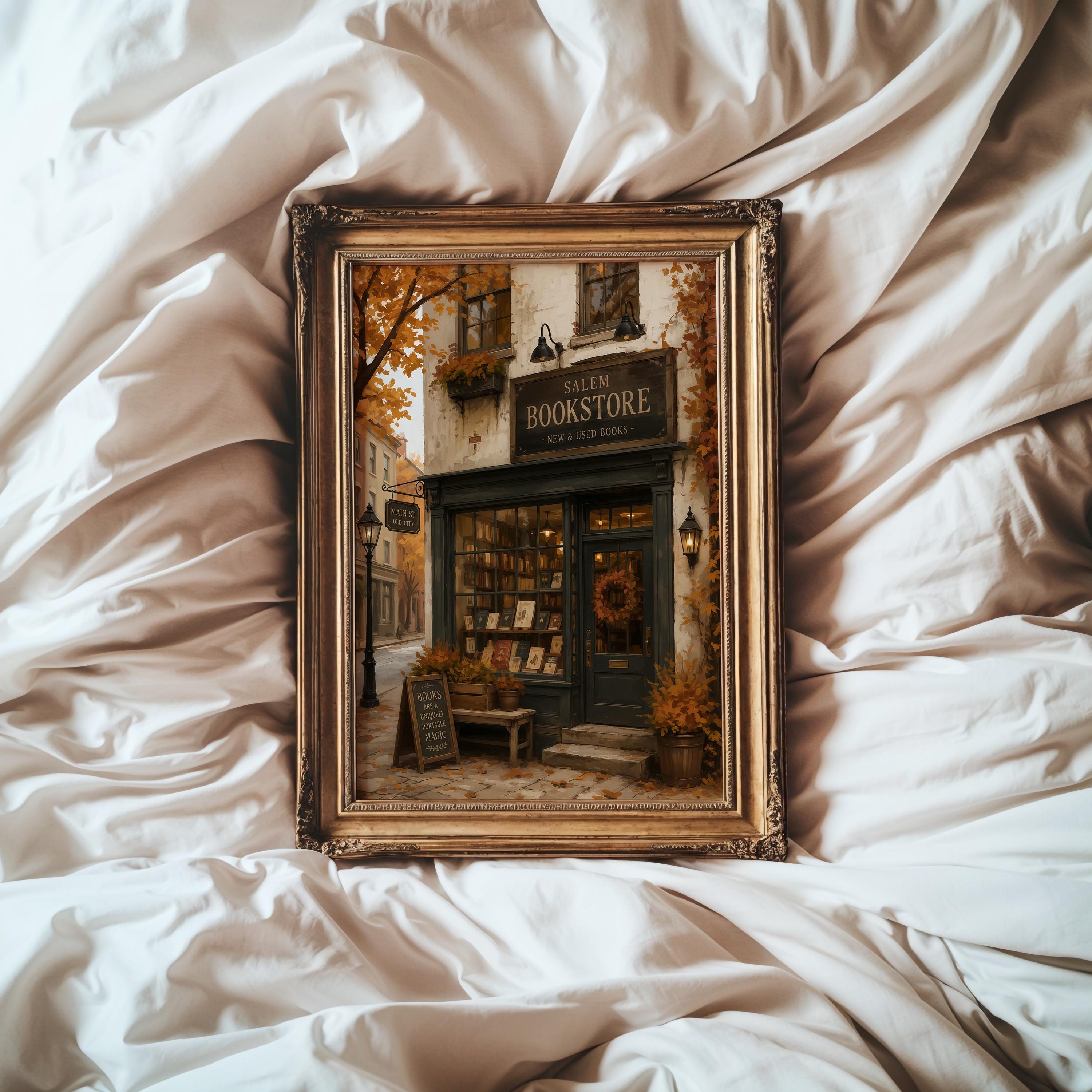Bookstore Wall Art Print | Dark Academia Bookshop Decor | Cozy Autumn Artwork | Salem Massachusetts Halloween Wall Print
