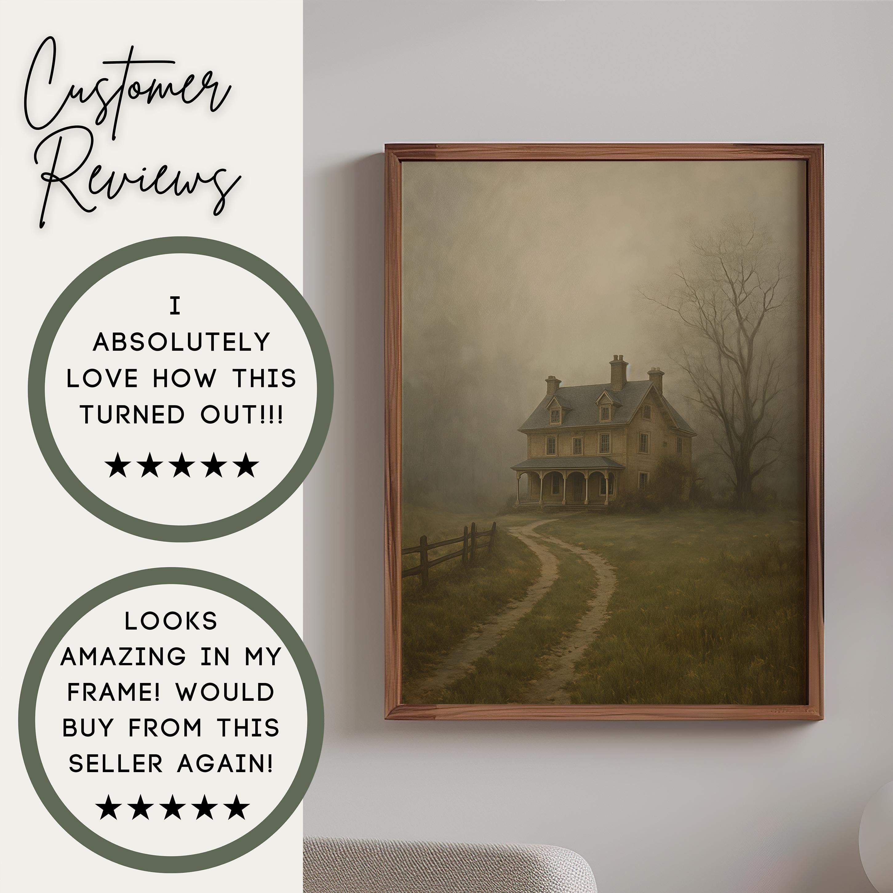 Haunted Farmhouse Wall Art | Moody Halloween Decor | Rustic Ghostly Landscape Print | Spooky Autumn Artwork