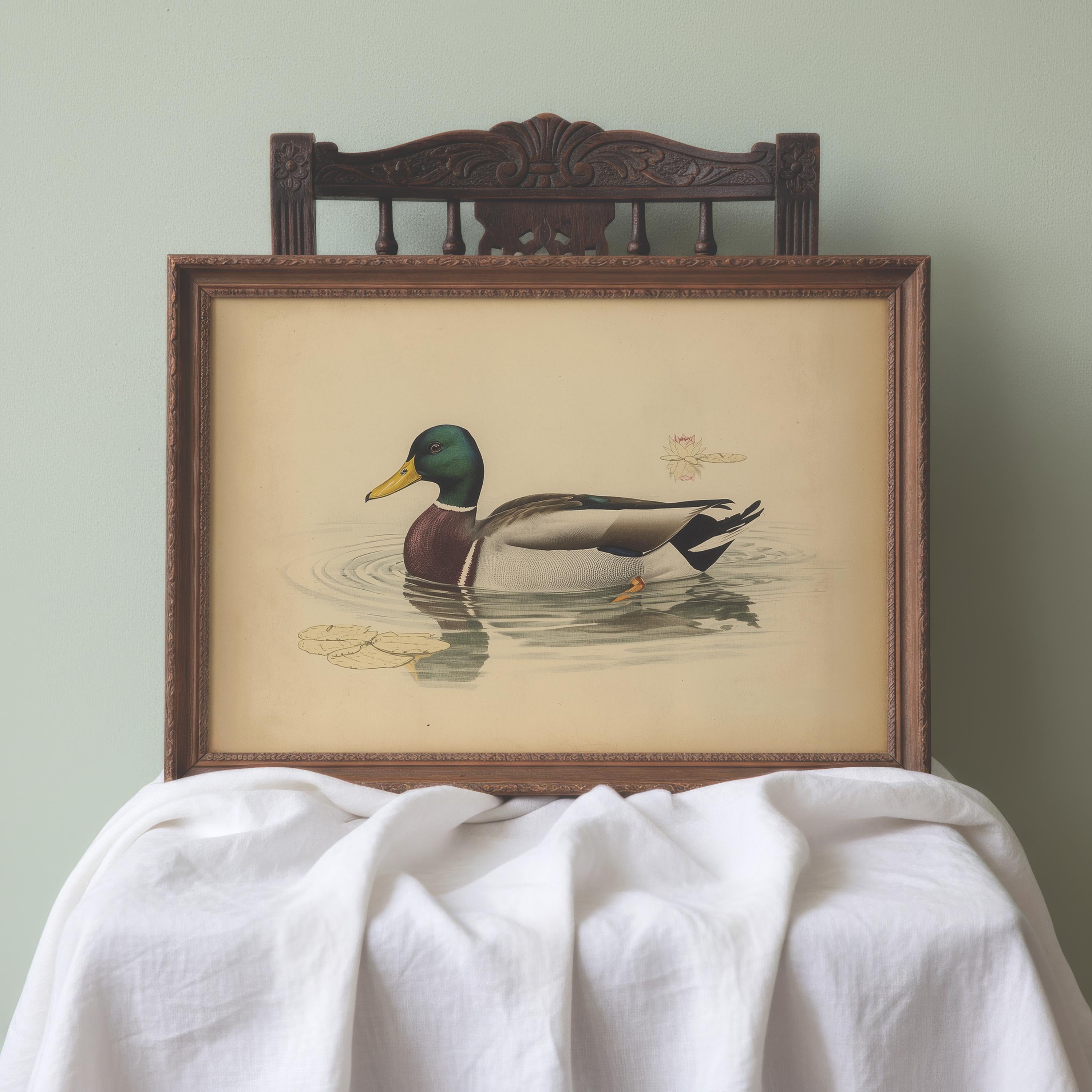 Mallard Duck Wall Art | Vintage Waterfowl Print | Rustic Cabin Decor | Duck Hunting Lodge Artwork