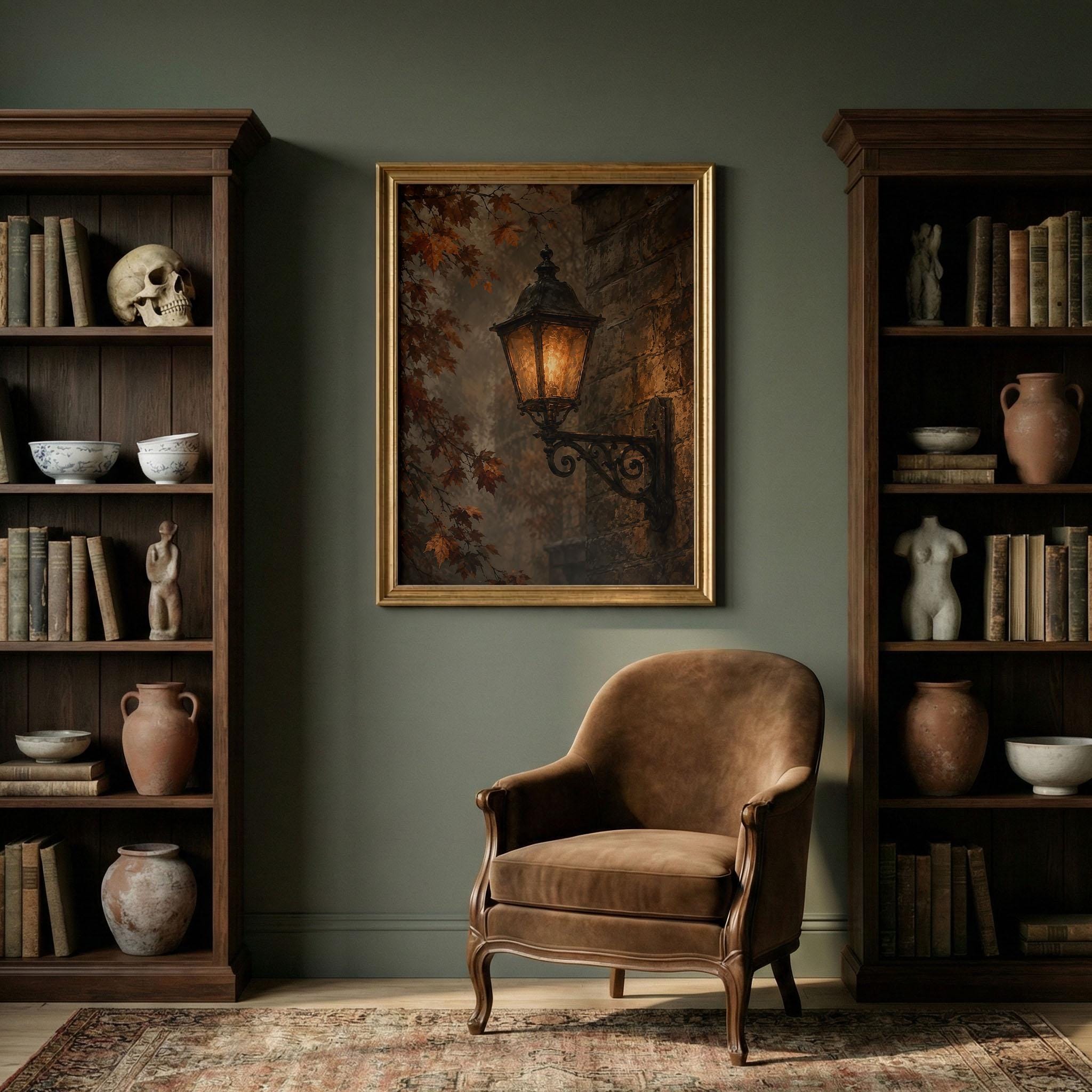 Vintage Lantern Wall Art | Moody Autumn Decor | Dark Academia Print | Gothic Fall Artwork | Cozy Cottagecore