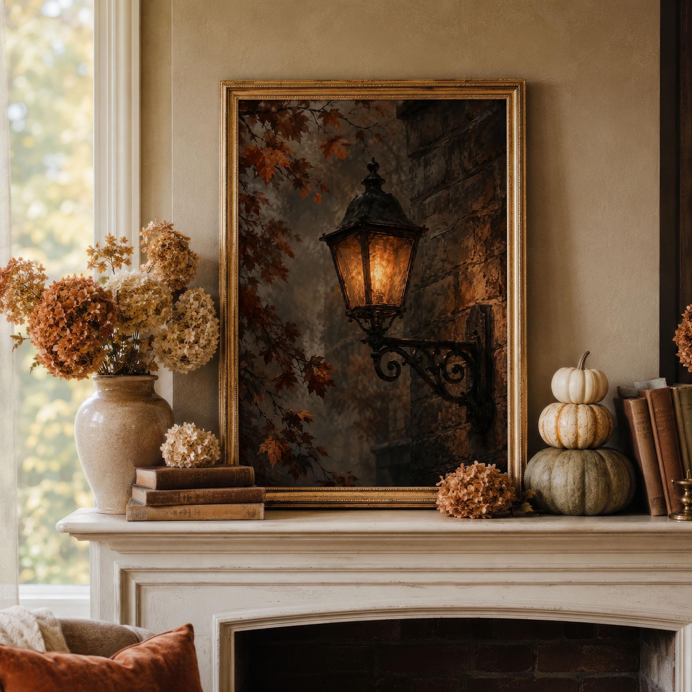 Vintage Lantern Wall Art | Moody Autumn Decor | Dark Academia Print | Gothic Fall Artwork | Cozy Cottagecore