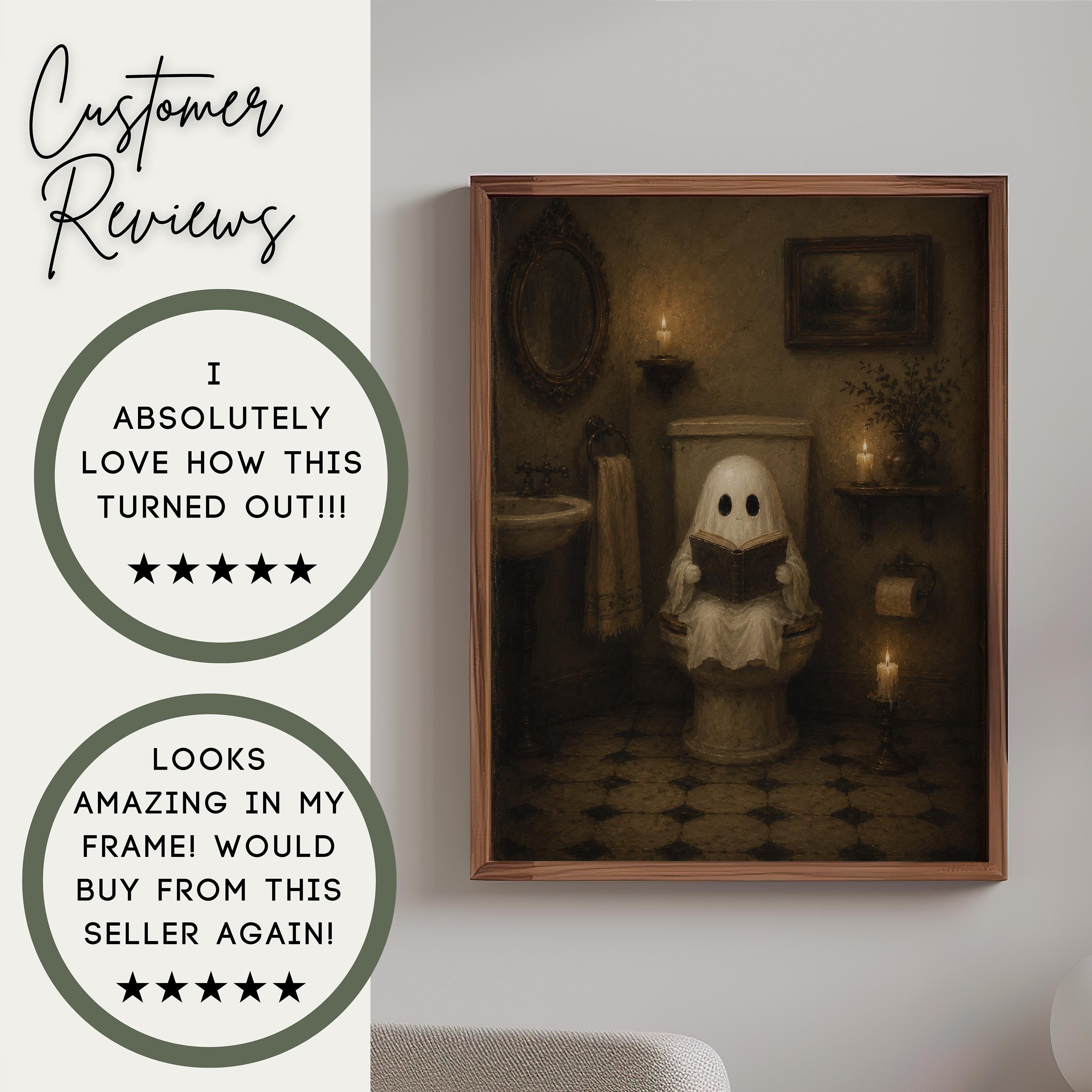Ghost on Toilet Wall Art | Funny Bathroom Wall Decor | Vintage Halloween Bathroom Print | Cute Spooky Above Toilet Artwork