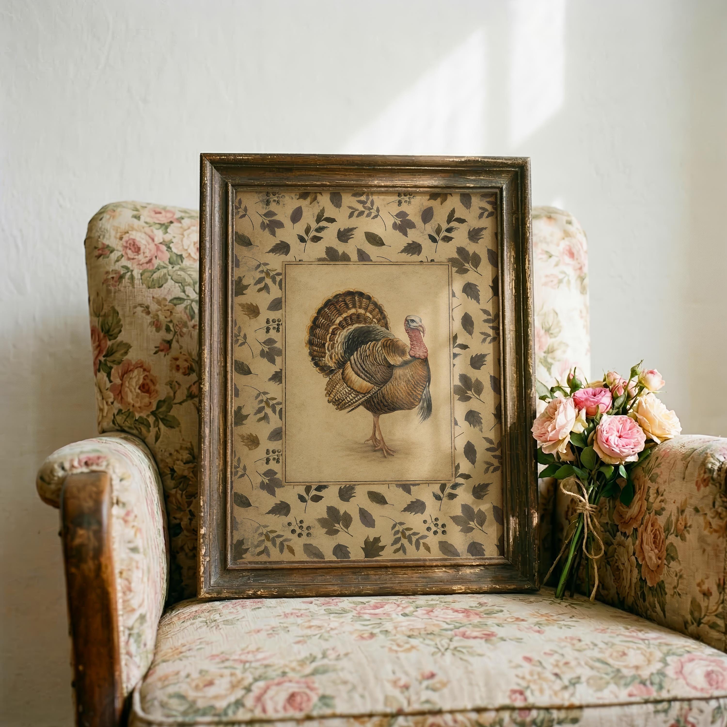 Vintage Turkey Wall Art | Farmhouse Thanksgiving Print | Cottagecore Turkey Decor | Antique Autumn Illustration | Rustic Fall Artwork