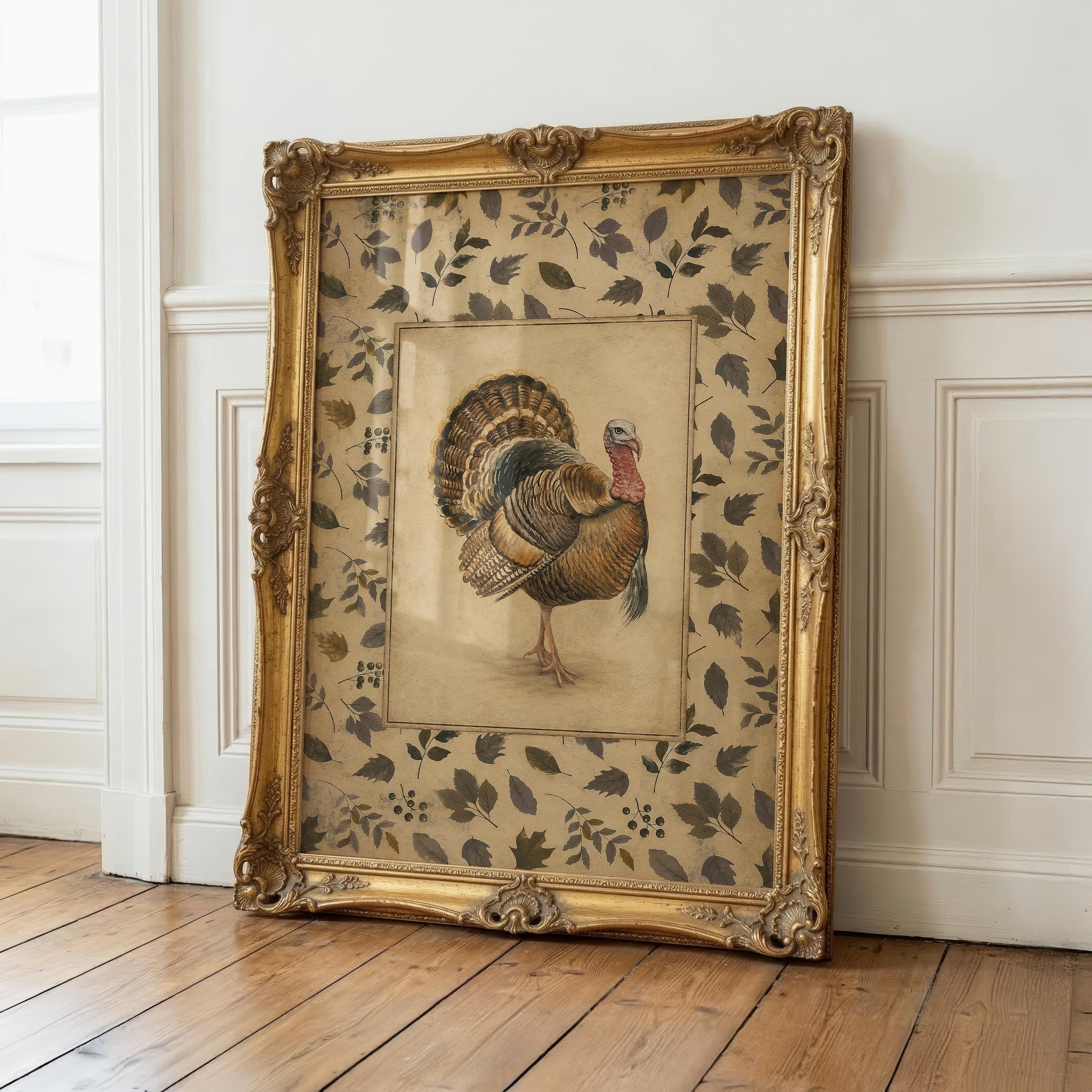 Vintage Turkey Wall Art | Farmhouse Thanksgiving Print | Cottagecore Turkey Decor | Antique Autumn Illustration | Rustic Fall Artwork