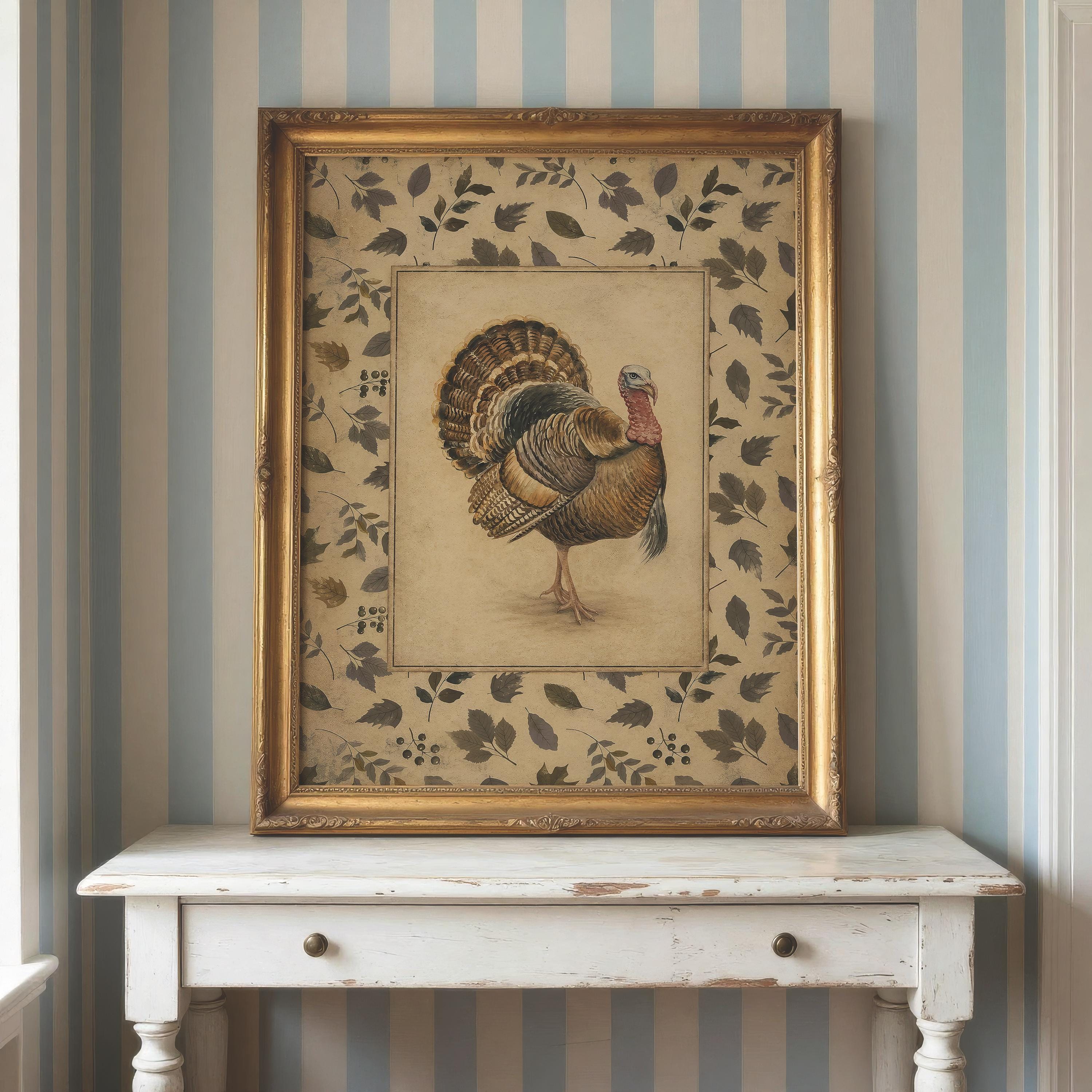 Vintage Turkey Wall Art | Farmhouse Thanksgiving Print | Cottagecore Turkey Decor | Antique Autumn Illustration | Rustic Fall Artwork