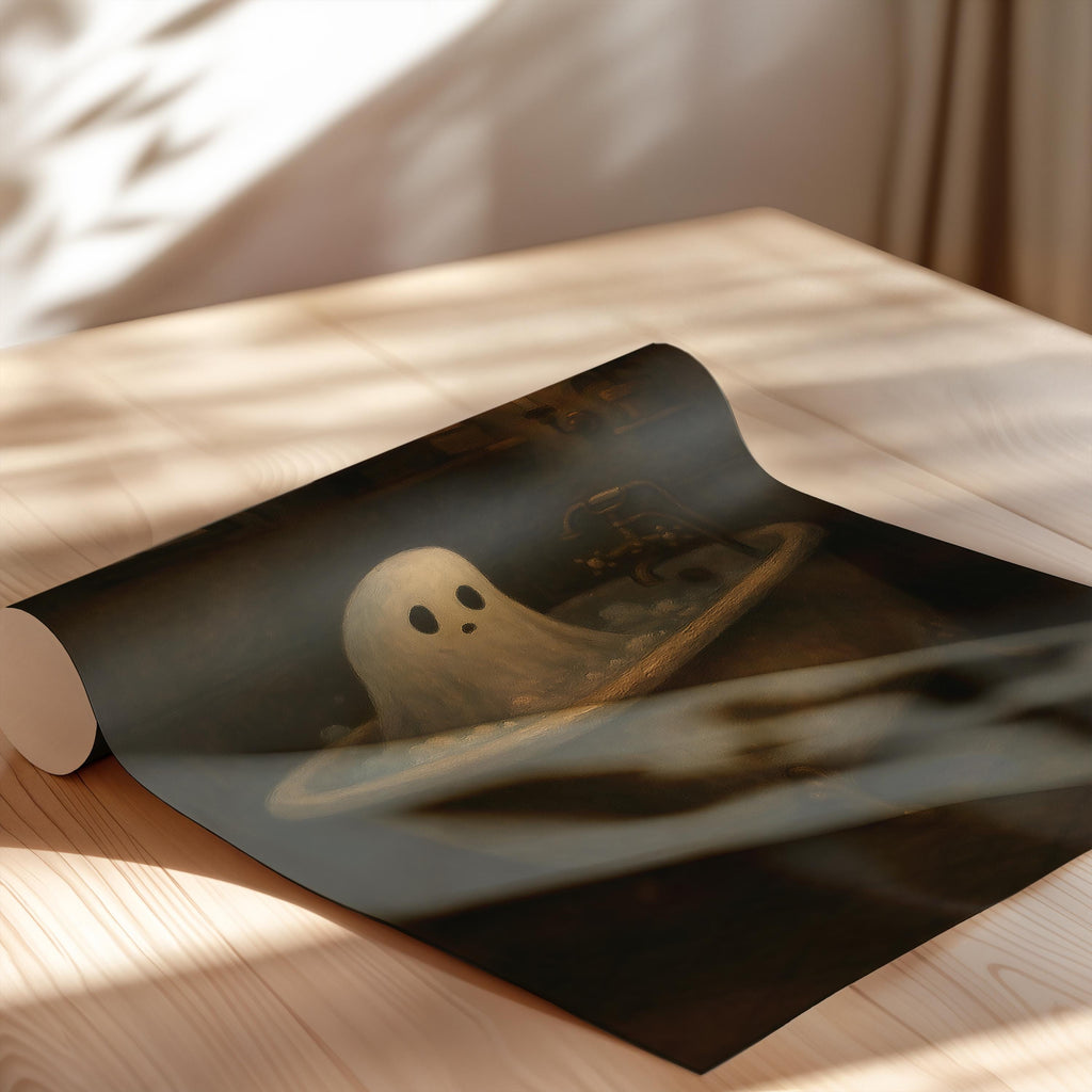 Halloween Ghost Print | Ghost in Bathtub Wall Decor | Haunted Aesthetic | Moody Halloween Bathroom Art | Moody Bathing Ghost