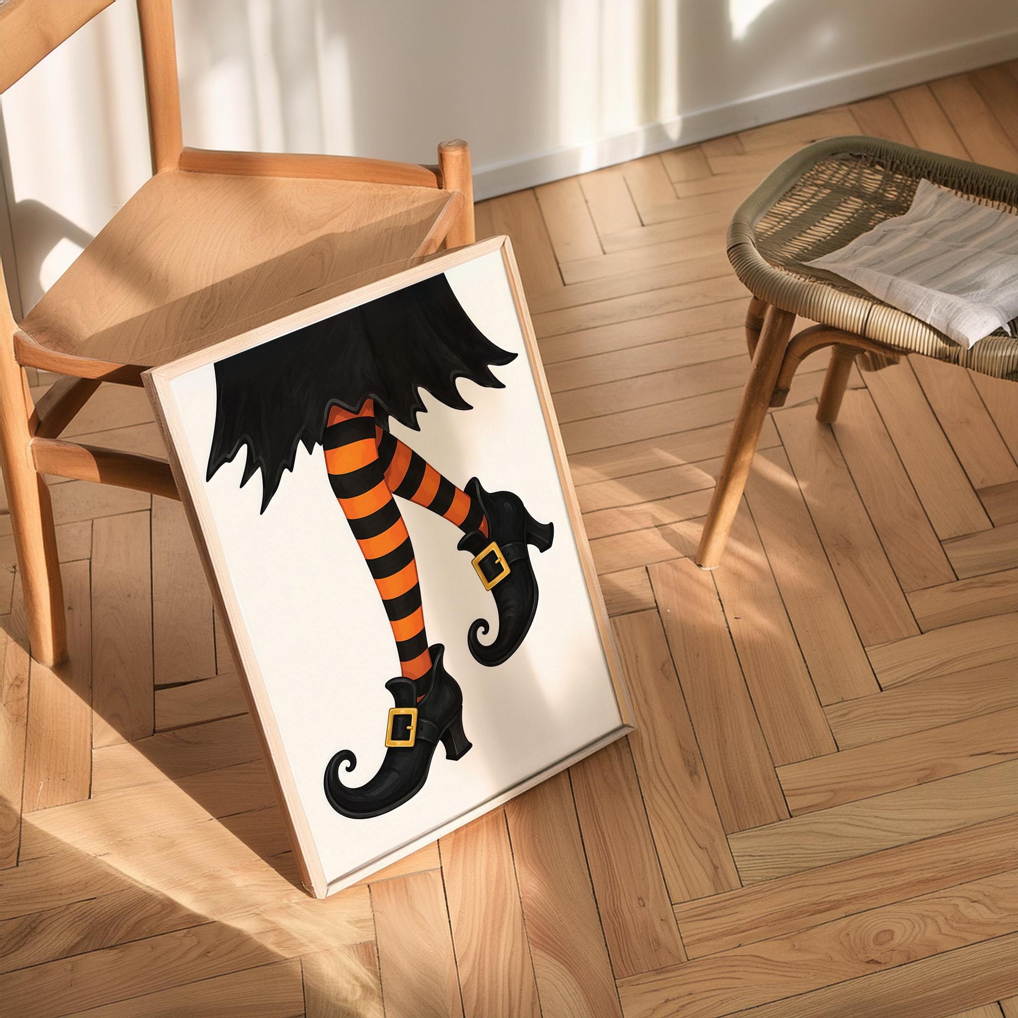 Colorful Witch Legs Wall Art | Cute Halloween Decor Print | Whimsical Witch Artwork | Spooky Season Painting
