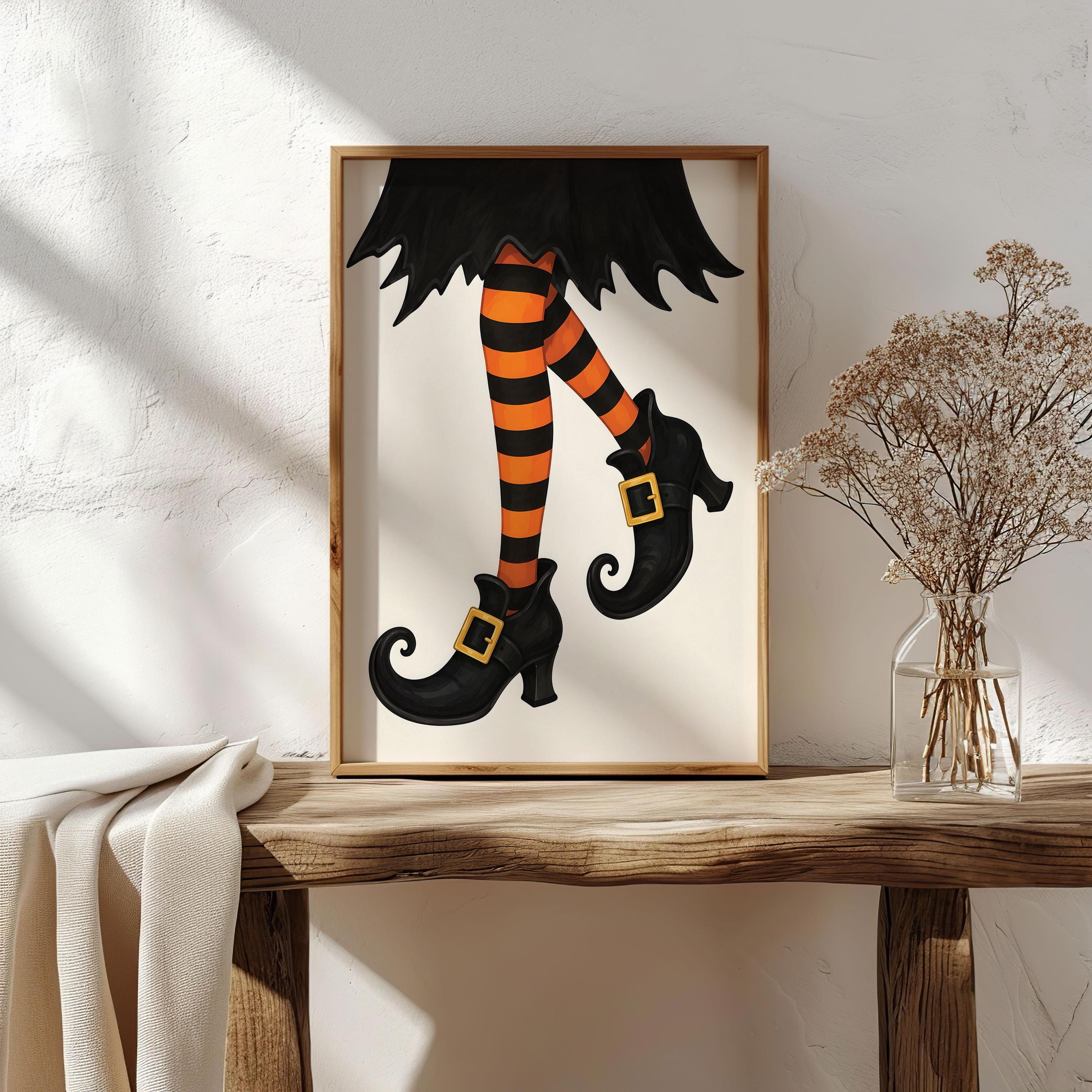 Colorful Witch Legs Wall Art | Cute Halloween Decor Print | Whimsical Witch Artwork | Spooky Season Painting