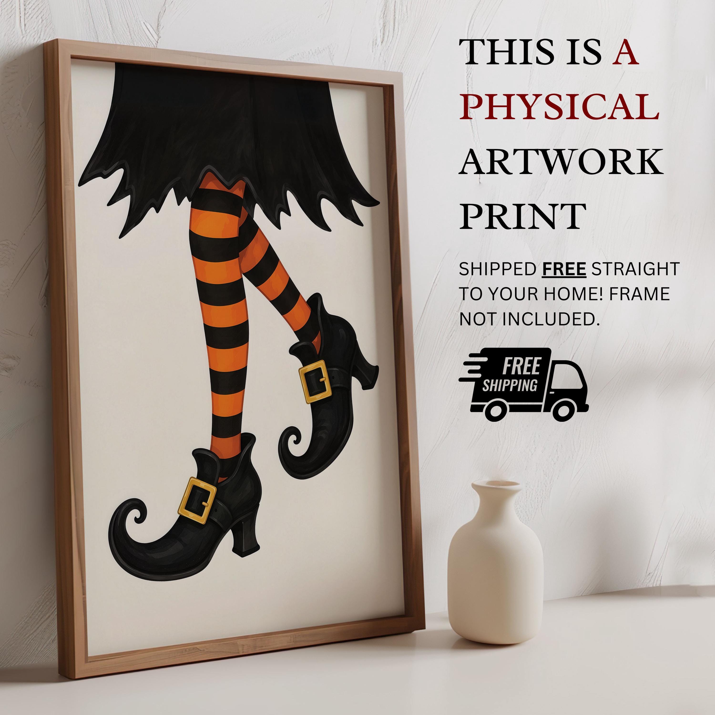 Colorful Witch Legs Wall Art | Cute Halloween Decor Print | Whimsical Witch Artwork | Spooky Season Painting