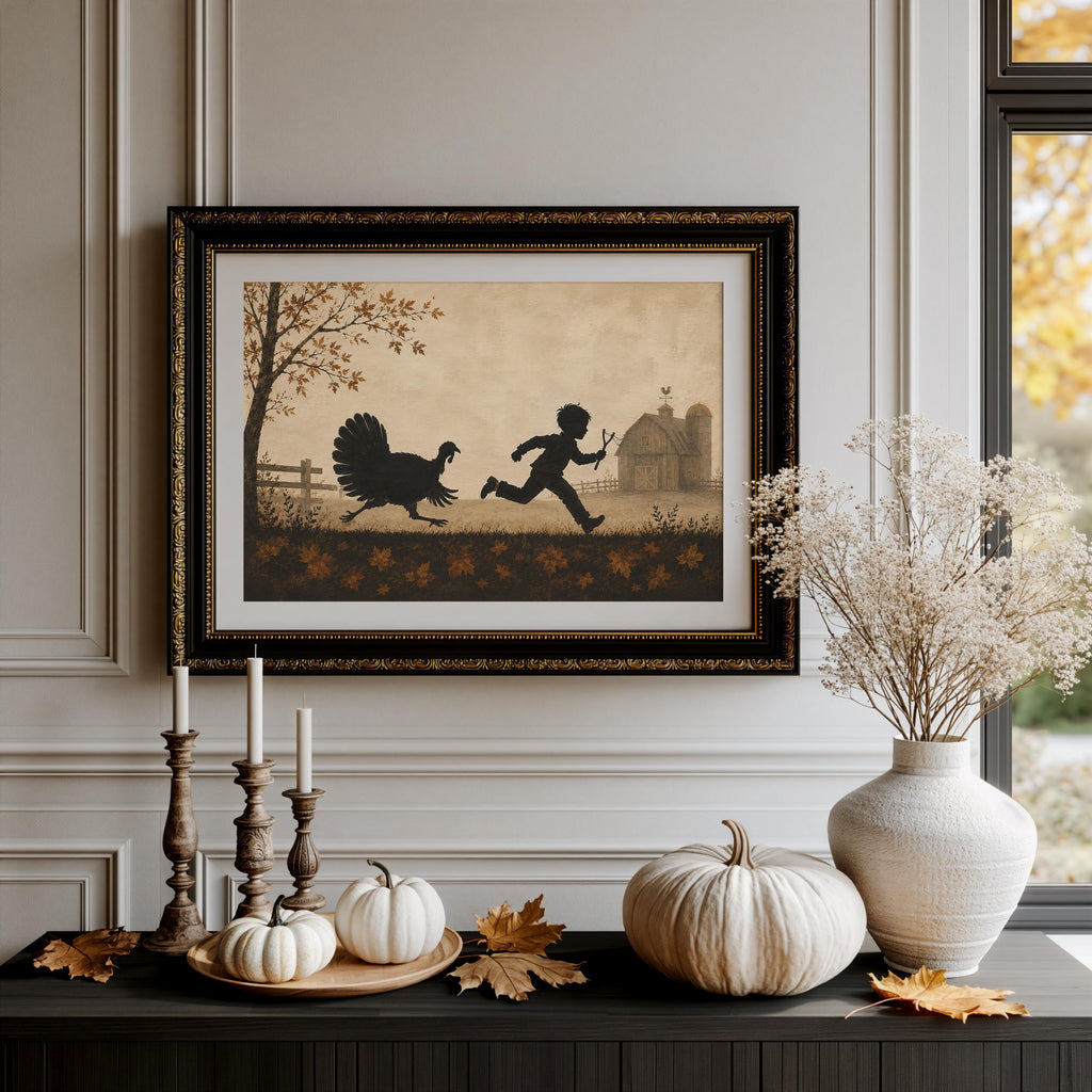 Funny Turkey Wall Art | Thanksgiving Kids Print | Whimsical Autumn Decor | Playful Harvest Season Artwork