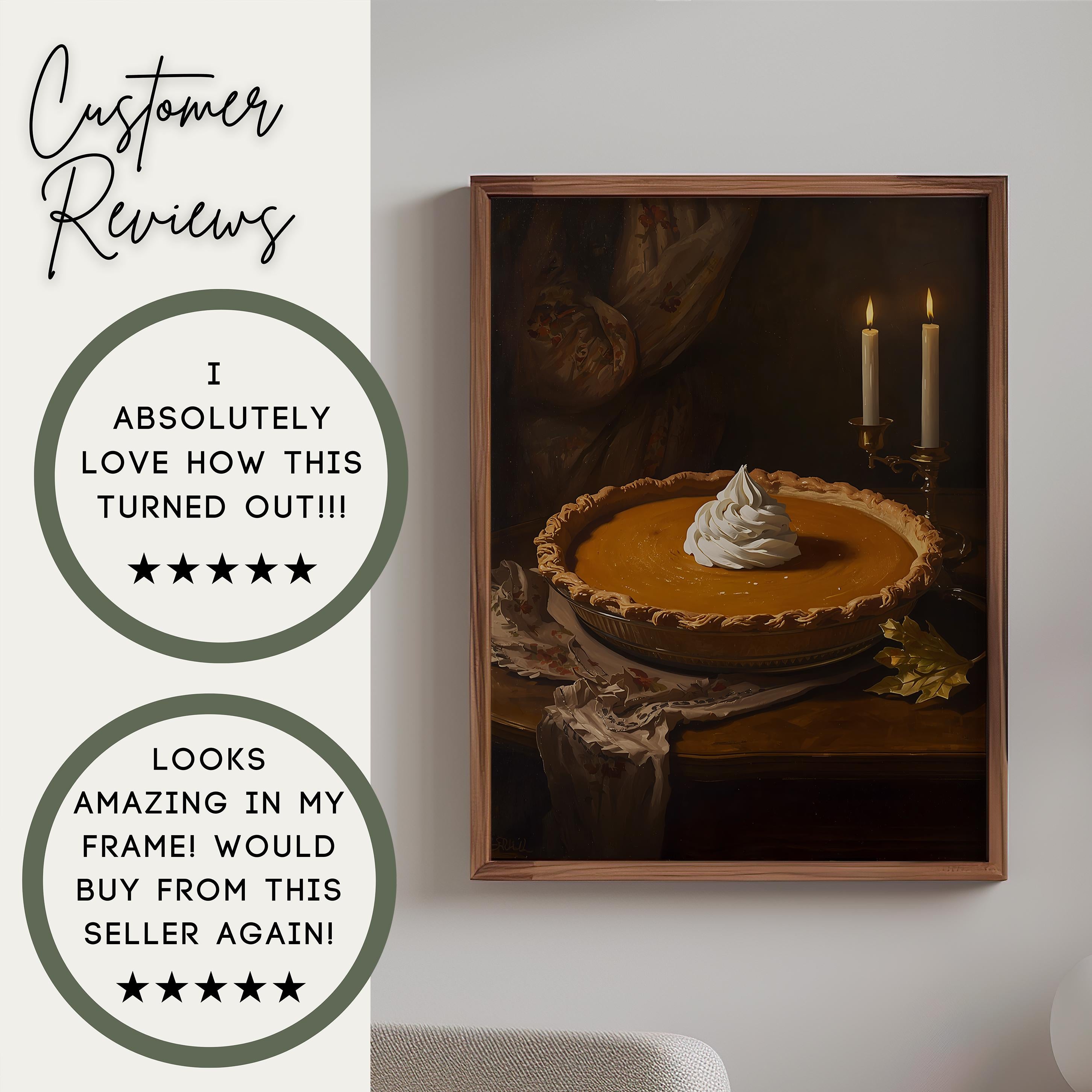 Pumpkin Pie Wall Art | Moody Kitchen Decor | Autumn Dessert Painting | Thanksgiving Farmhouse Artwork
