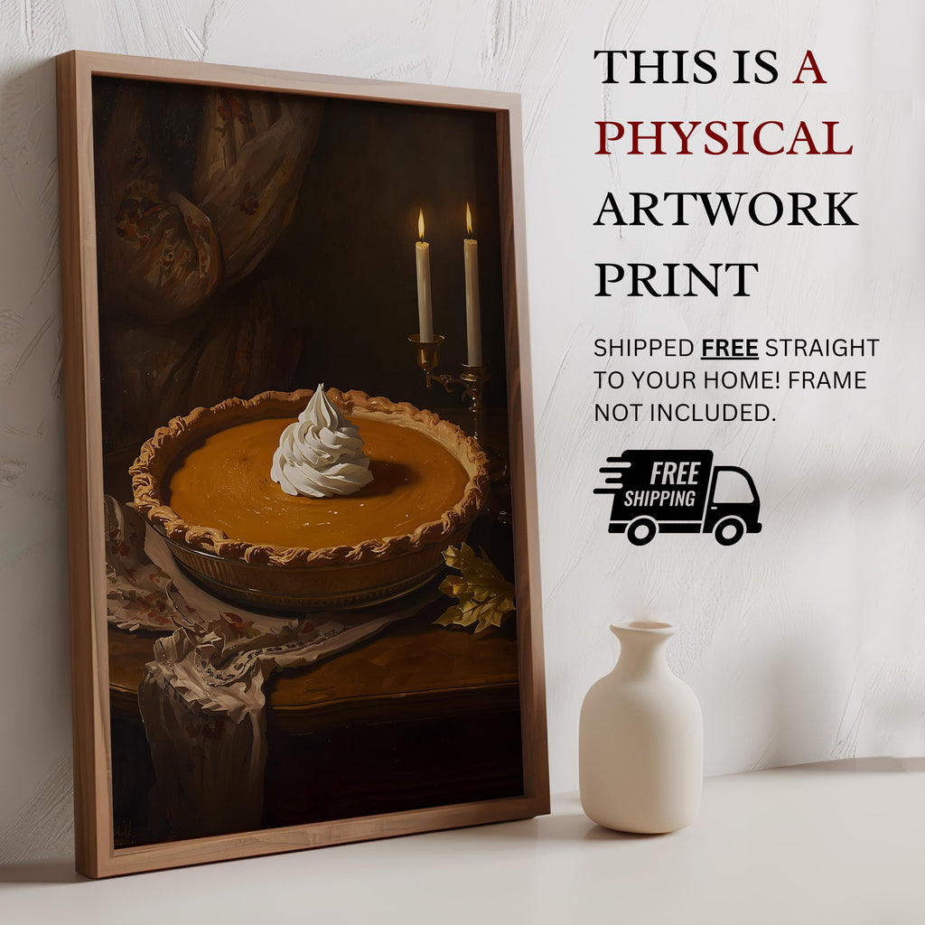 Pumpkin Pie Wall Art | Moody Kitchen Decor | Autumn Dessert Painting | Thanksgiving Farmhouse Artwork
