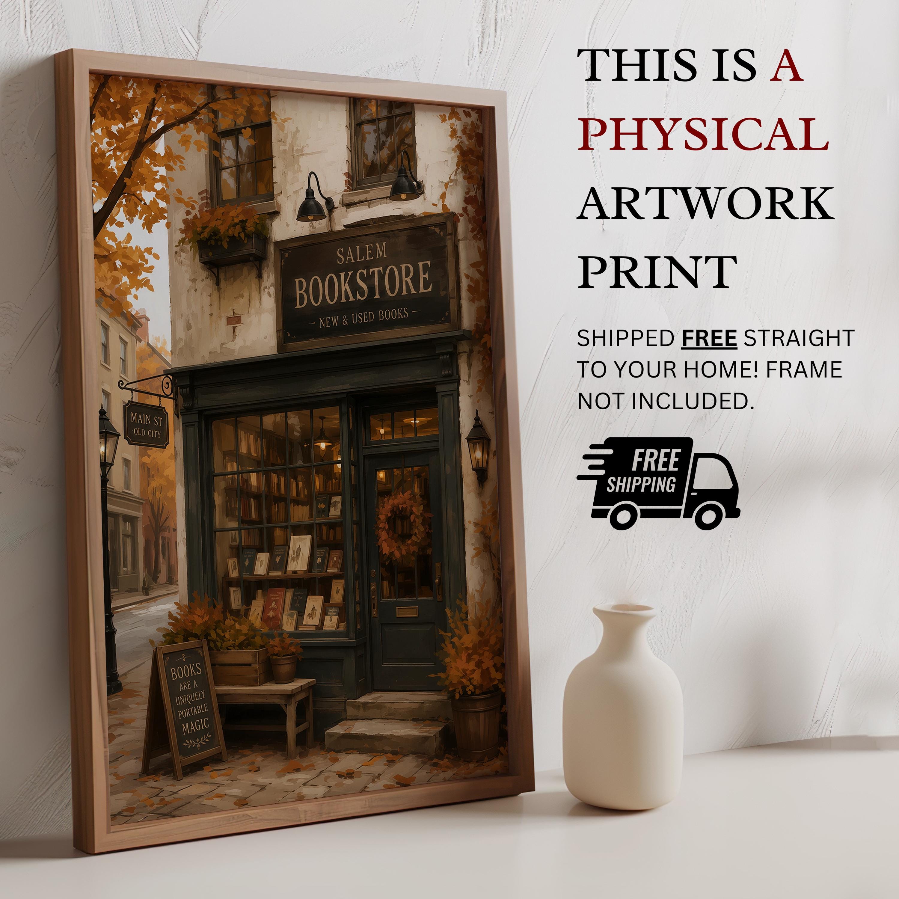 Bookstore Wall Art Print | Dark Academia Bookshop Decor | Cozy Autumn Artwork | Salem Massachusetts Halloween Wall Print