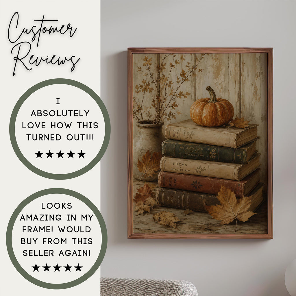 Pumpkin and Books Wall Art | Dark Academia Autumn Decor | Cozy Reading Nook Print | Fall Book Lover Gift