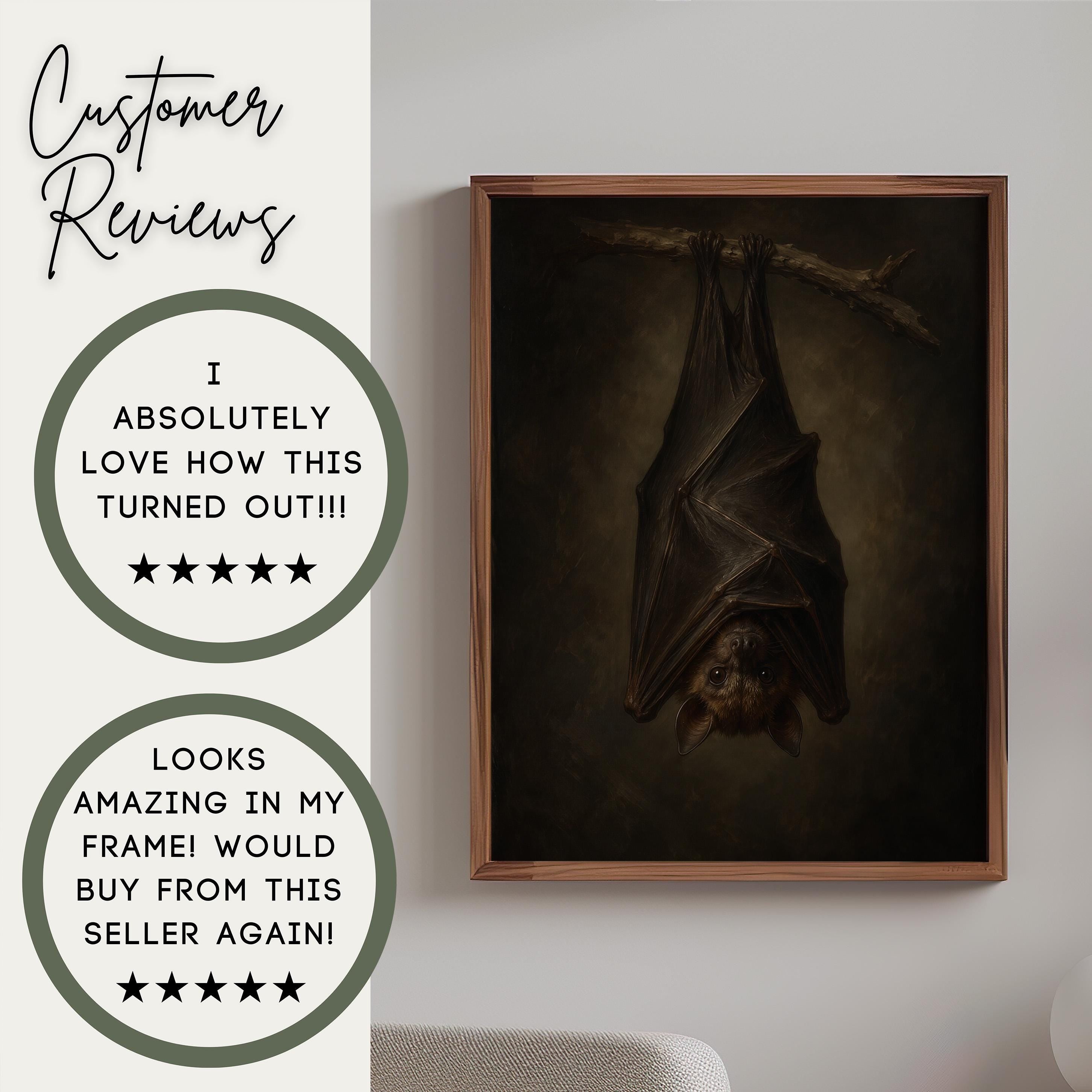 Moody Bat Wall Art | Dark Academia Hanging Bat Decor | Gothic Witchcore Print | Vintage Halloween Painting