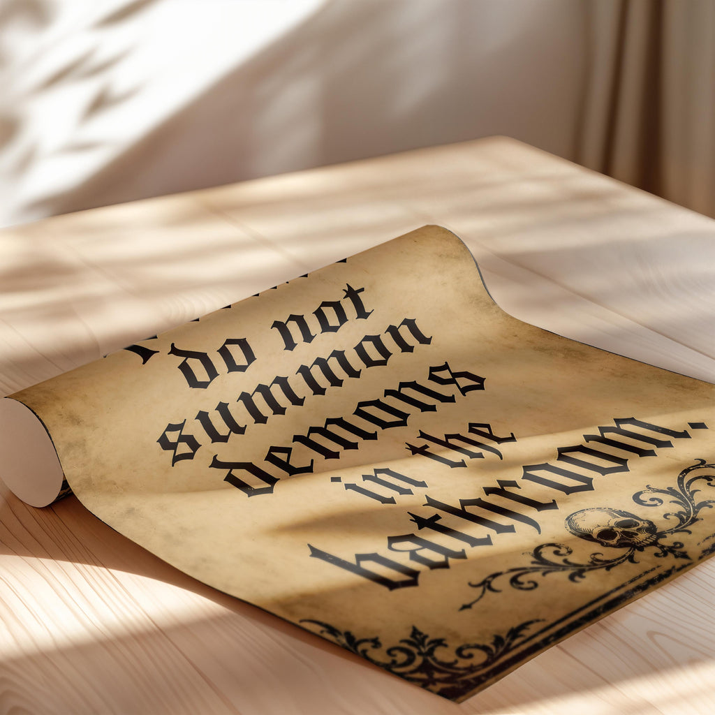 Please Do Not Summon Demons Print | Funny Bathroom Wall Art | Gothic Halloween Above Toilet Decor | Spooky Powder Room Artwork