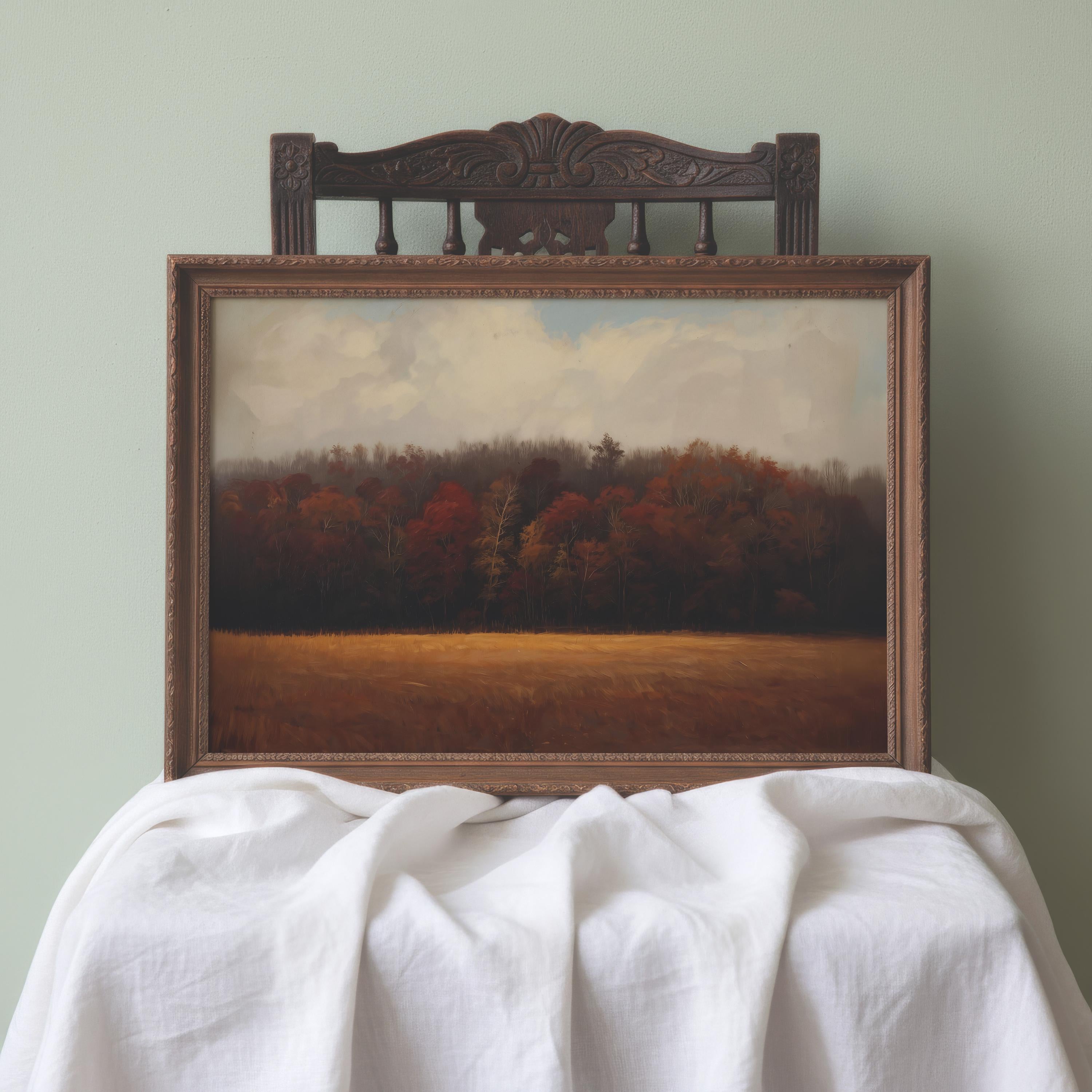 Moody Fall Trees Wall Print | Autumnal Décor for Fall | Orange and Red Trees | Vintage Autumn Landscape Painting