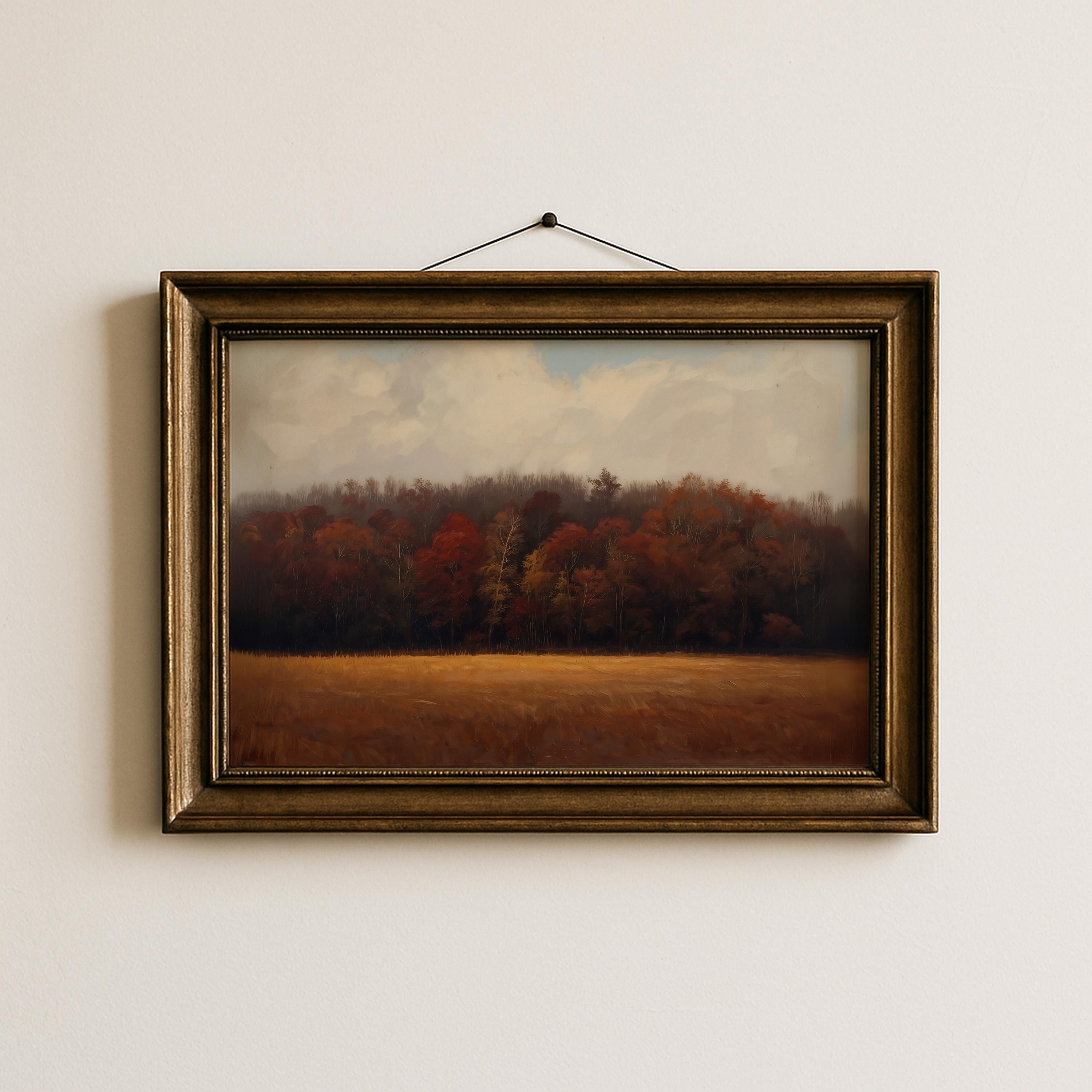 Moody Fall Trees Wall Print | Autumnal Décor for Fall | Orange and Red Trees | Vintage Autumn Landscape Painting