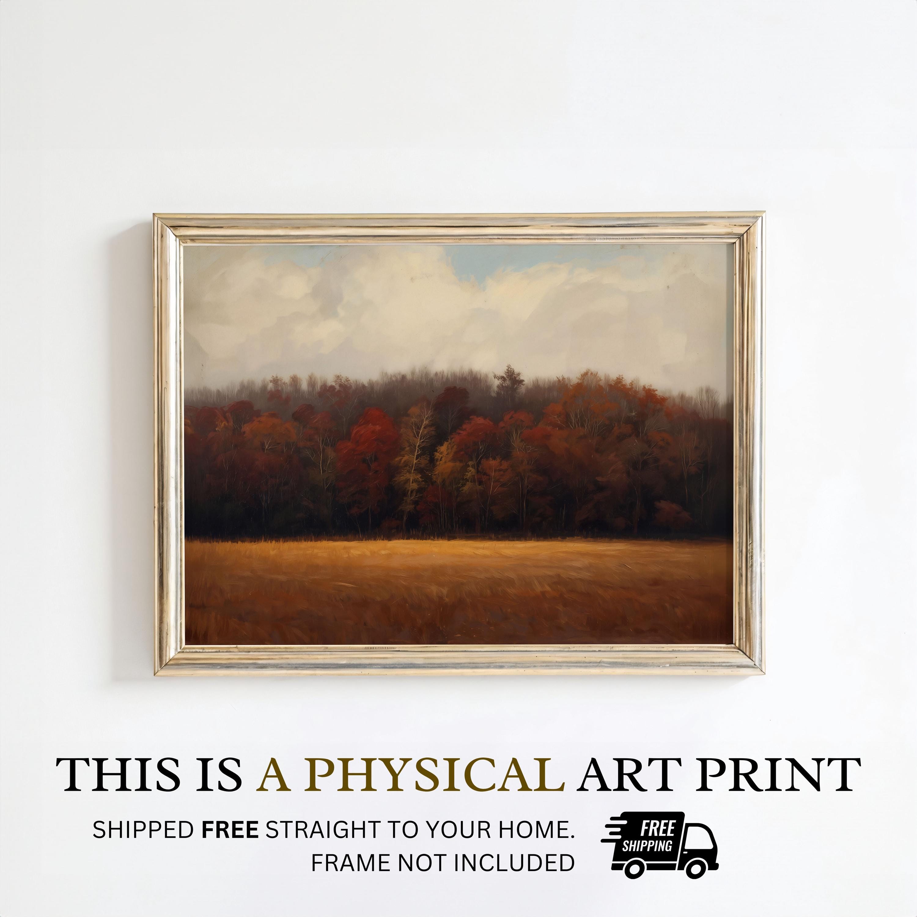 Moody Fall Trees Wall Print | Autumnal Décor for Fall | Orange and Red Trees | Vintage Autumn Landscape Painting