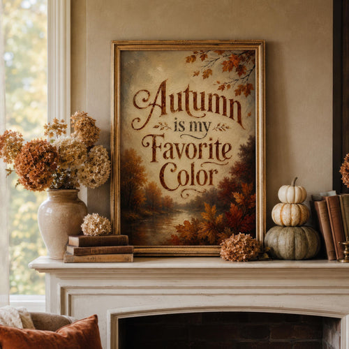 Autumn Is My Favorite Color Wall Art | Cozy Fall Decor | Vintage Autumn Typography Print | Rustic Seasonal Artwork