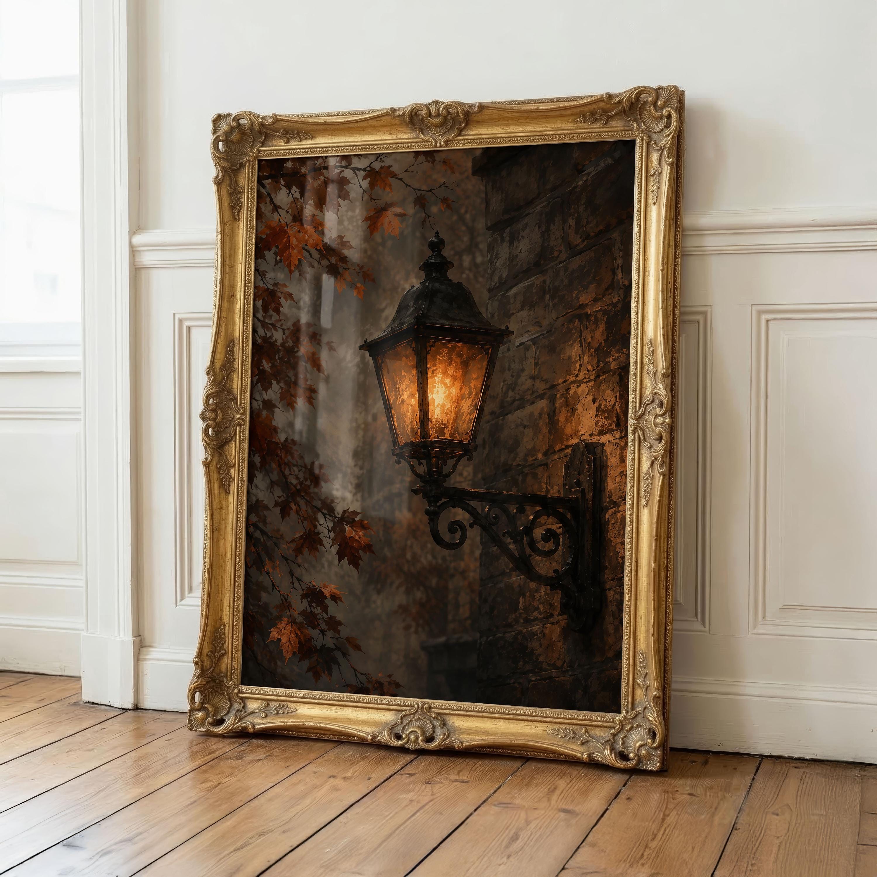 Vintage Lantern Wall Art | Moody Autumn Decor | Dark Academia Print | Gothic Fall Artwork | Cozy Cottagecore