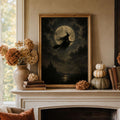Flying Witch Moon Wall Art | Halloween Print | Dark Fantasy Decor | Gothic Witch Artwork | Spooky Night Sky